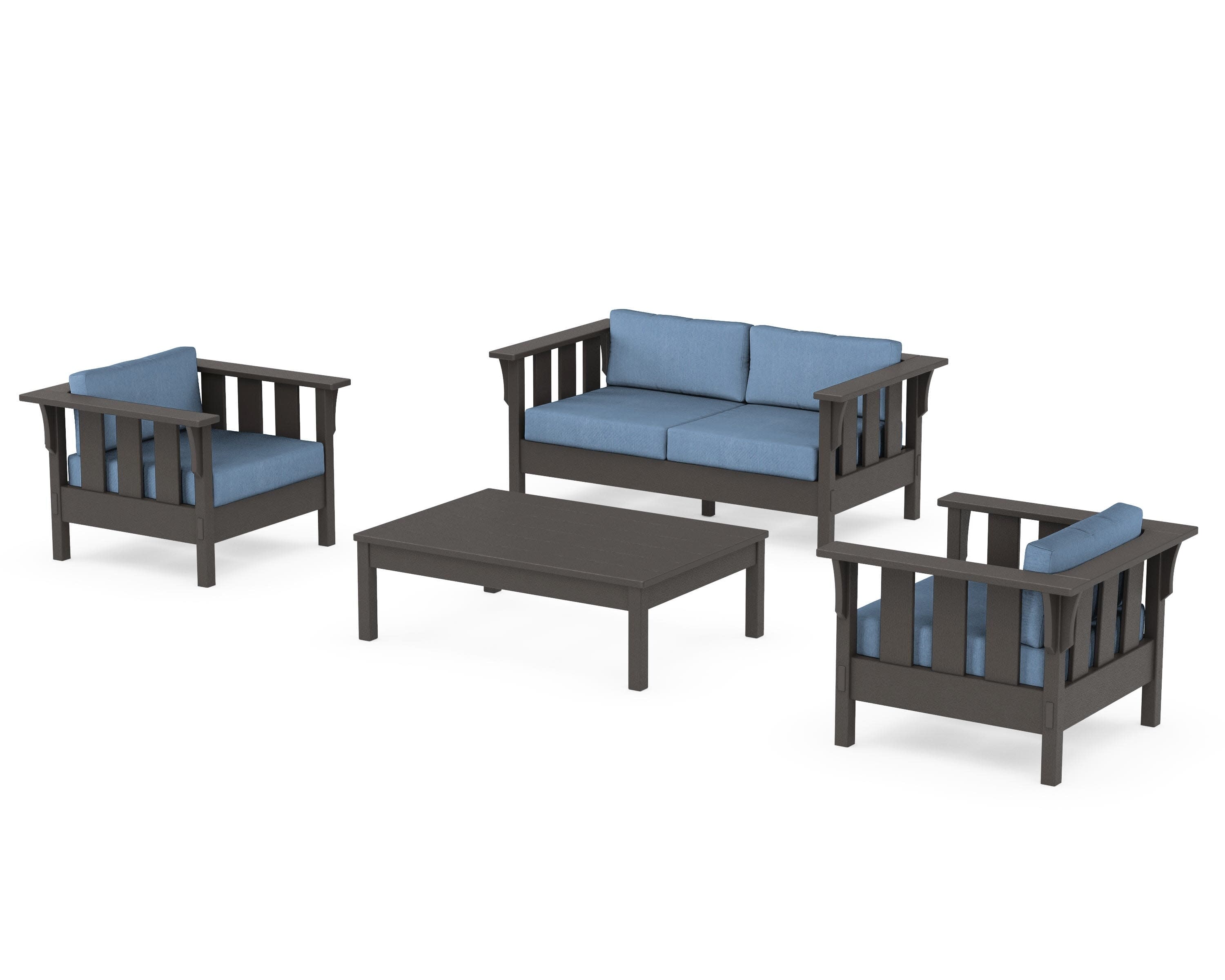 Acadia 4-Piece Deep Seating Set with Loveseat in Vintage Coffee / Sky Blue