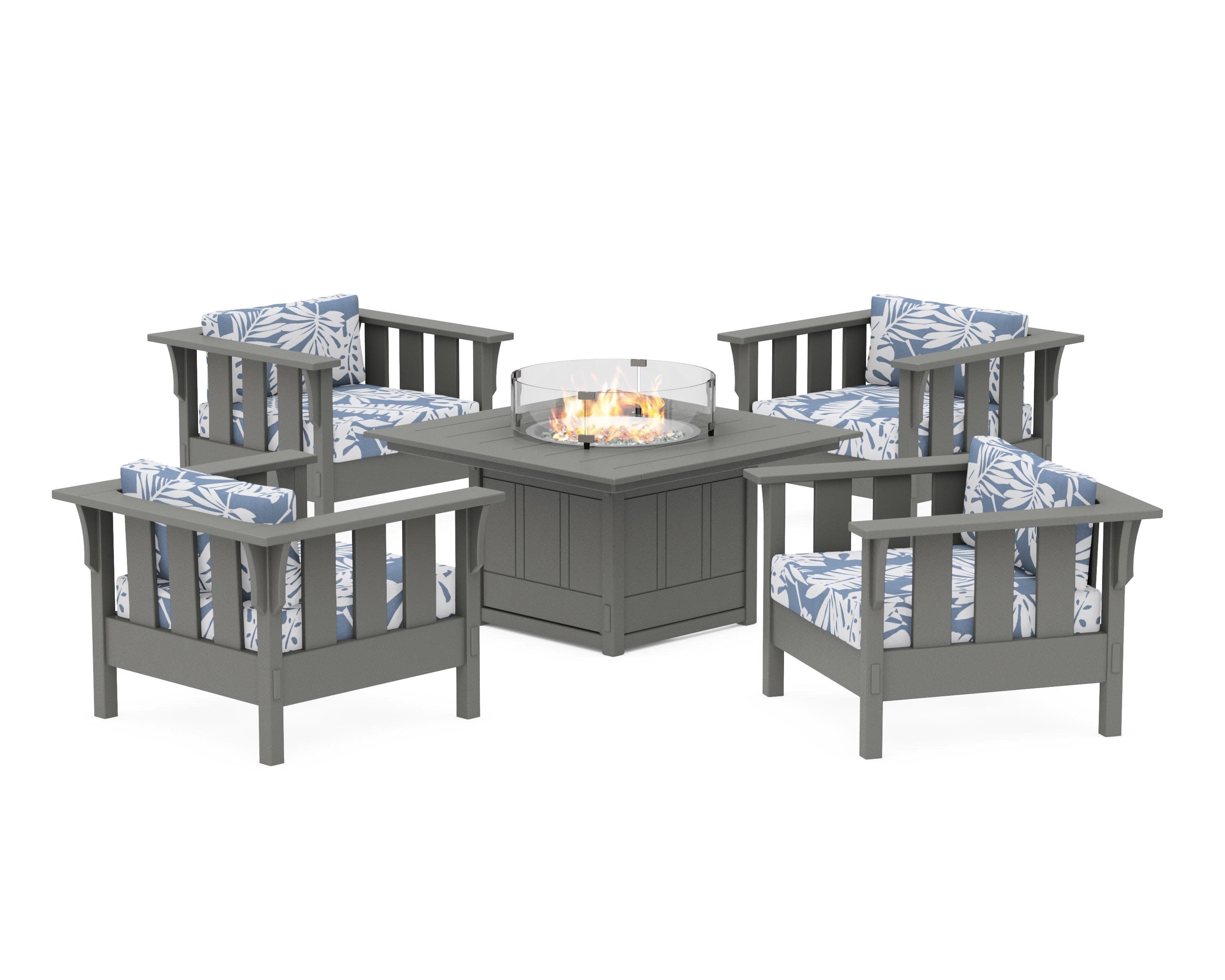 Acadia 5-Piece Deep Seating Set with Fire Pit Table in Slate Grey / Leaf Sky Blue
