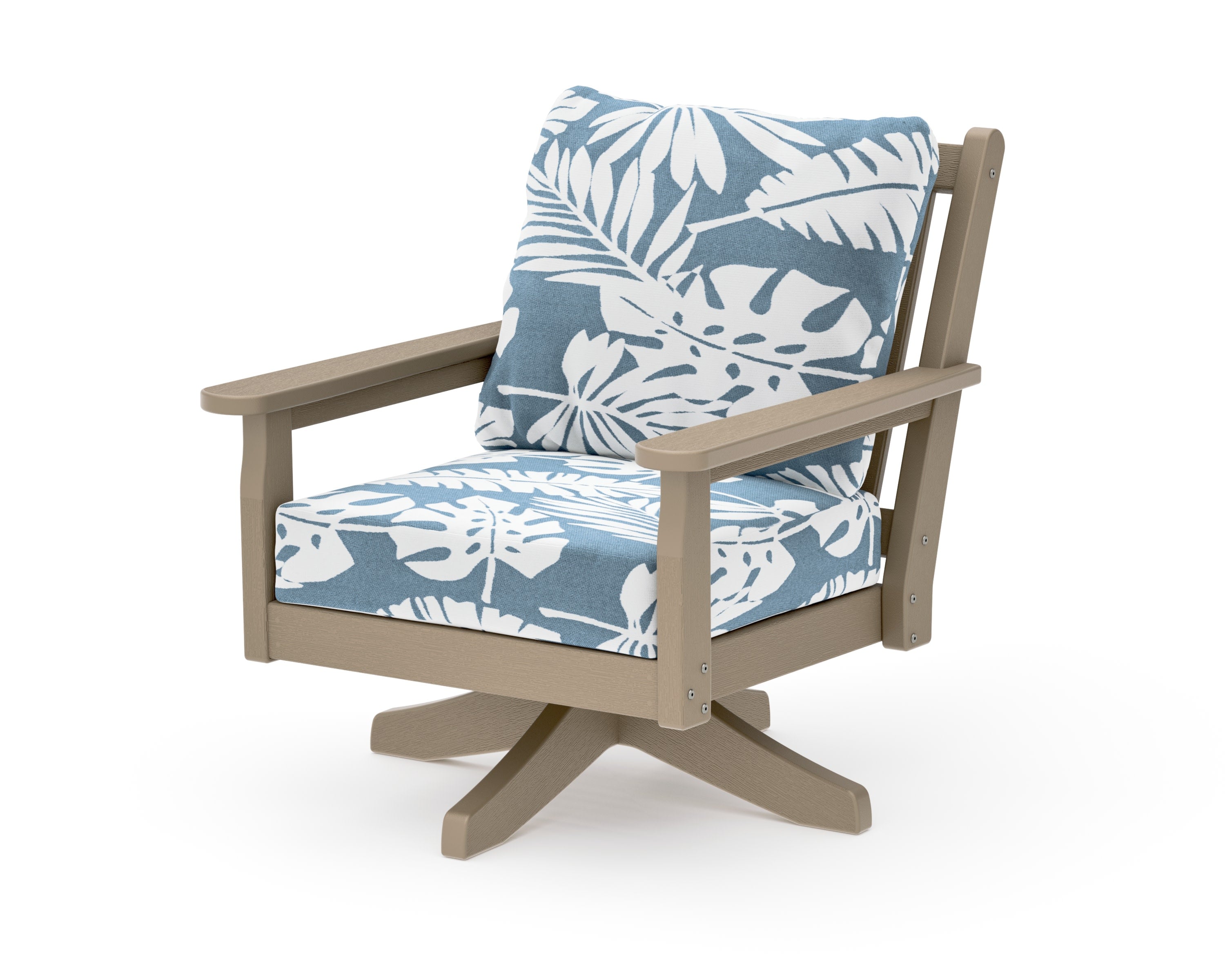 Chippendale Deep Seating Swivel Chair in Vintage Sahara / Leaf Sky Blue
