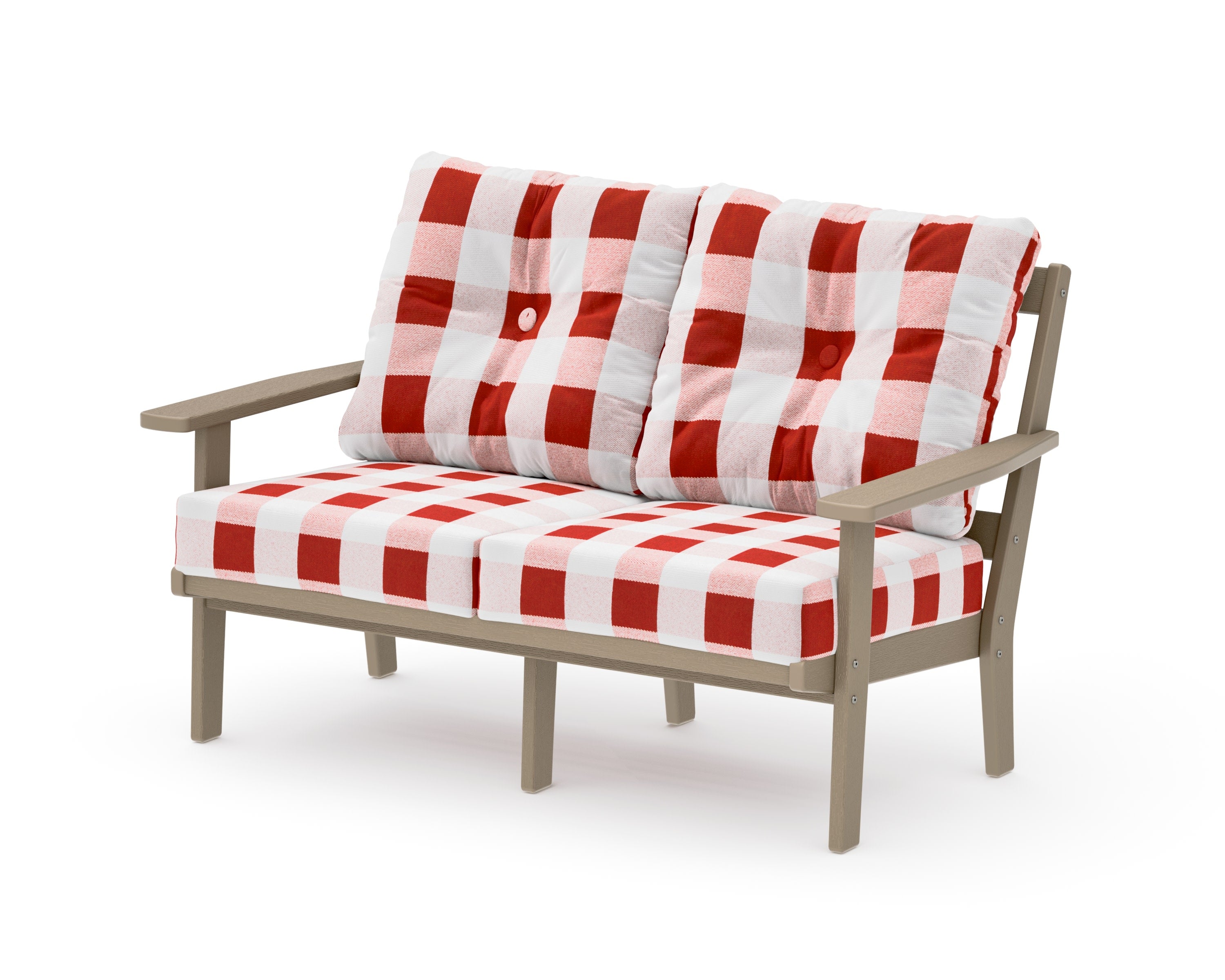Oxford Deep SeatingLoveseat in Vintage Sahara / Buffalo Plaid Crimson