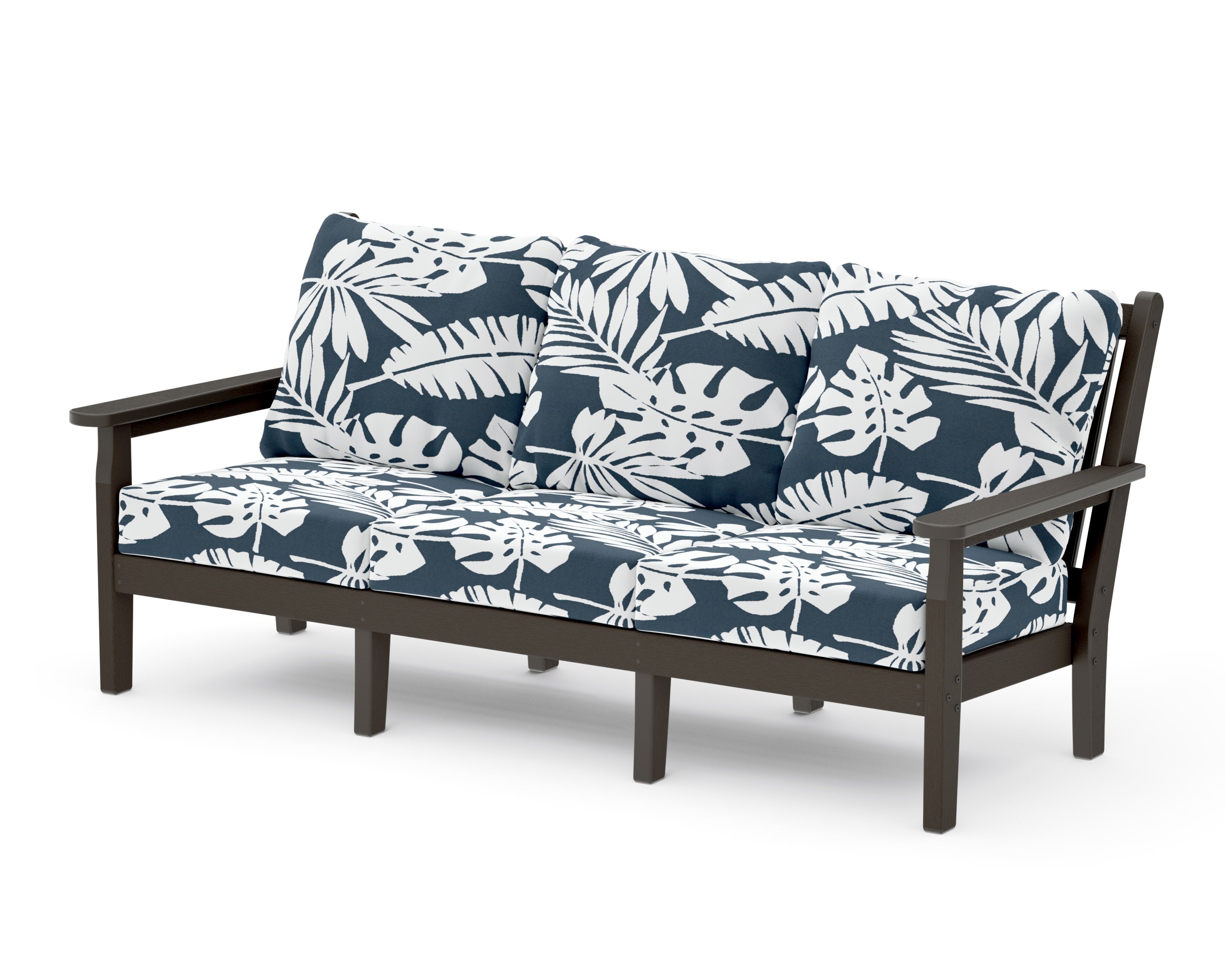 Chippendale Deep Seating Sofa in Vintage Coffee / Leaf Marine Indigo