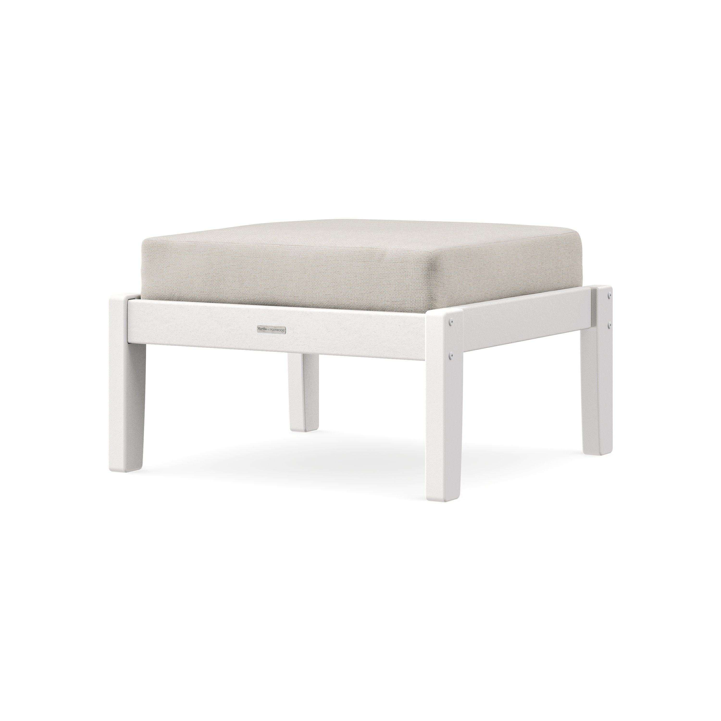 Chinoiserie Deep Seating Ottoman in White / Dune Burlap