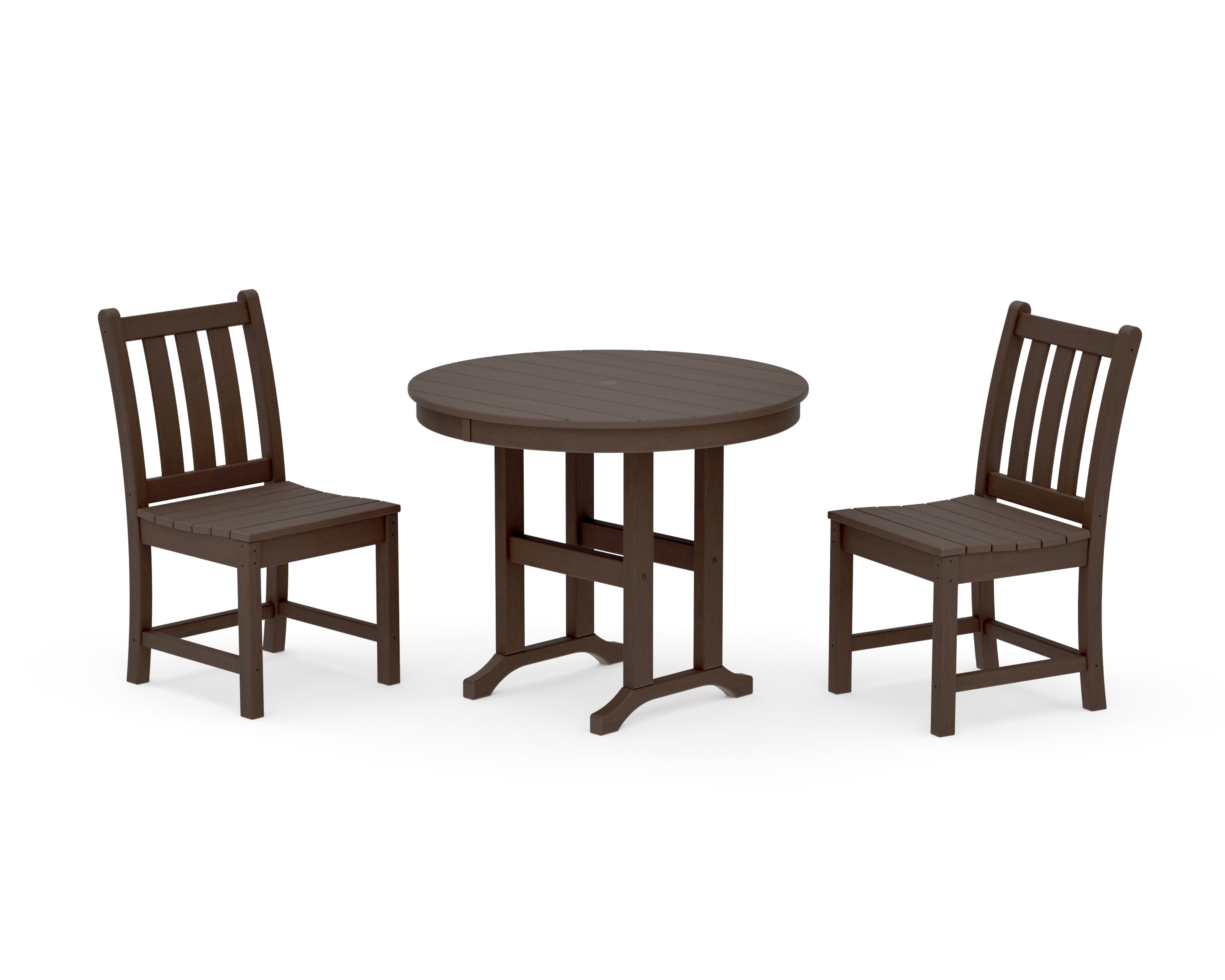 Traditional Garden Side Chair 3-Piece Round Dining Set in Kona