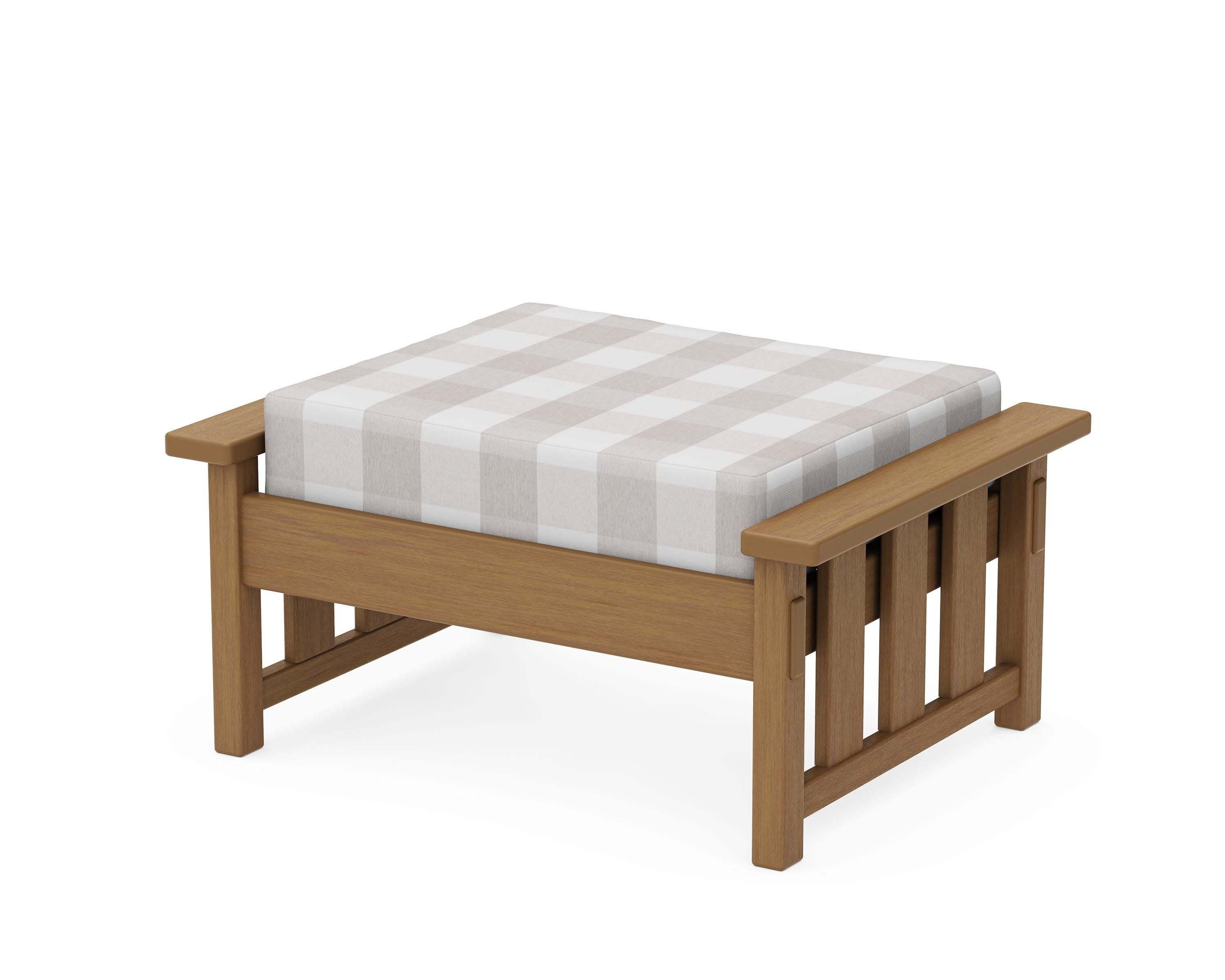 Acadia Deep Seating Ottoman in Natural / Buffalo Plaid Dune Burlap