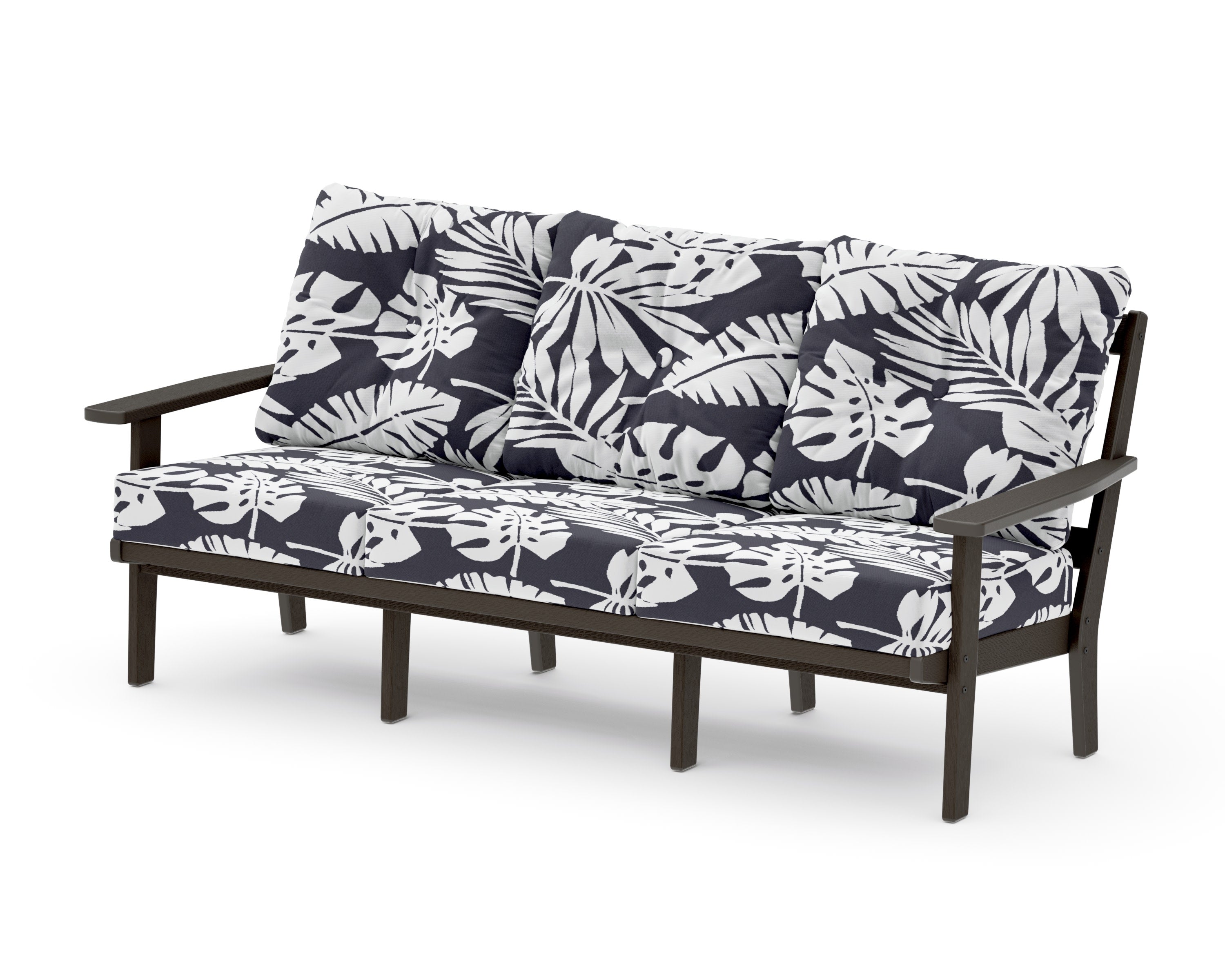 PrairieDeep Seating Sofa in Vintage Coffee / Leaf Navy
