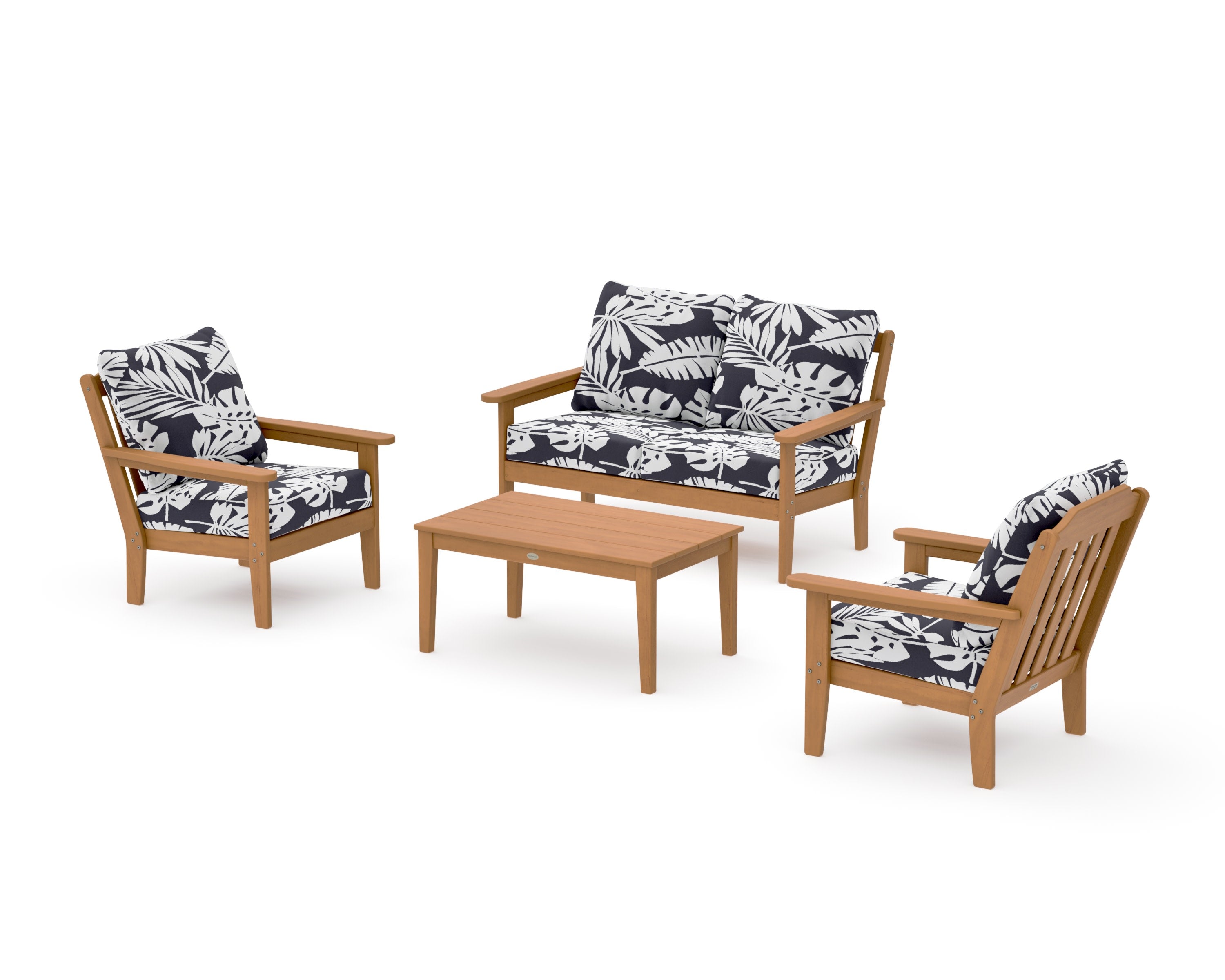 Cottage 4-Piece Deep Seating Set with Loveseat in Natural / Leaf Navy