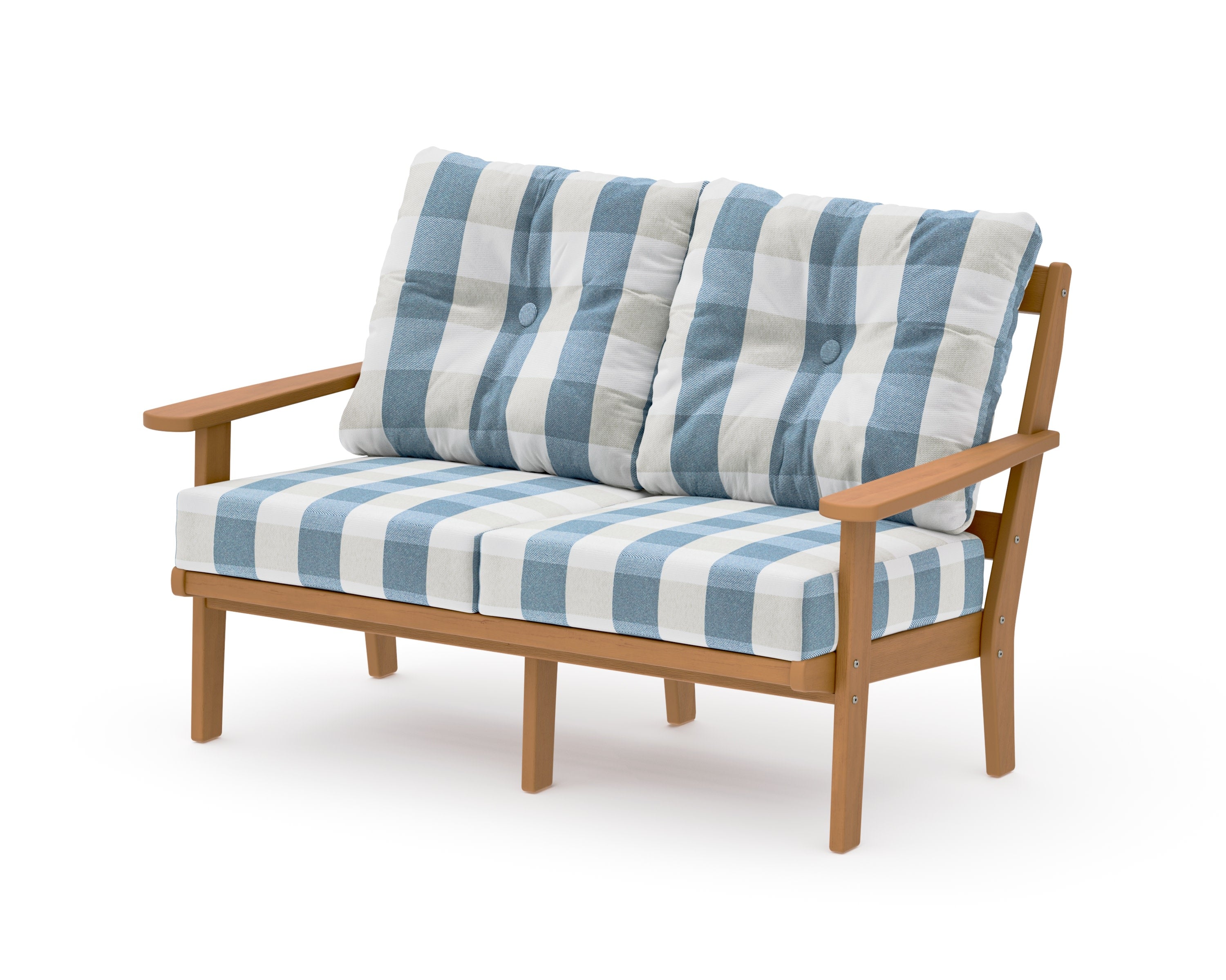 Mission Deep SeatingLoveseat in Natural / Buffalo Plaid Sky Blue