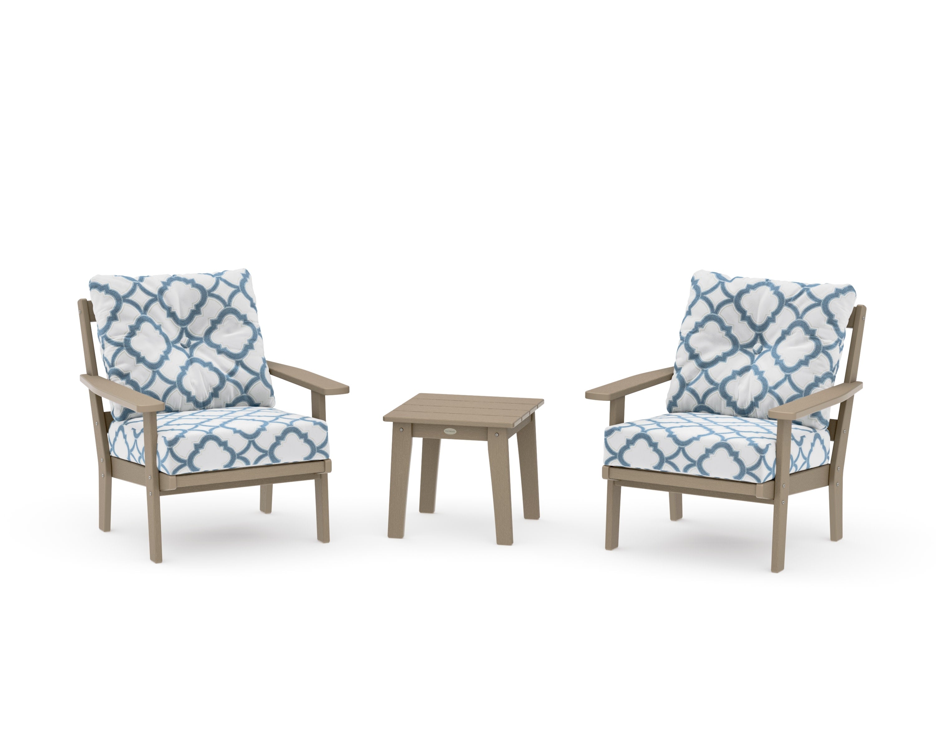 Prairie 3-Piece Deep Seating Set in Vintage Sahara / Trellis Sky Blue