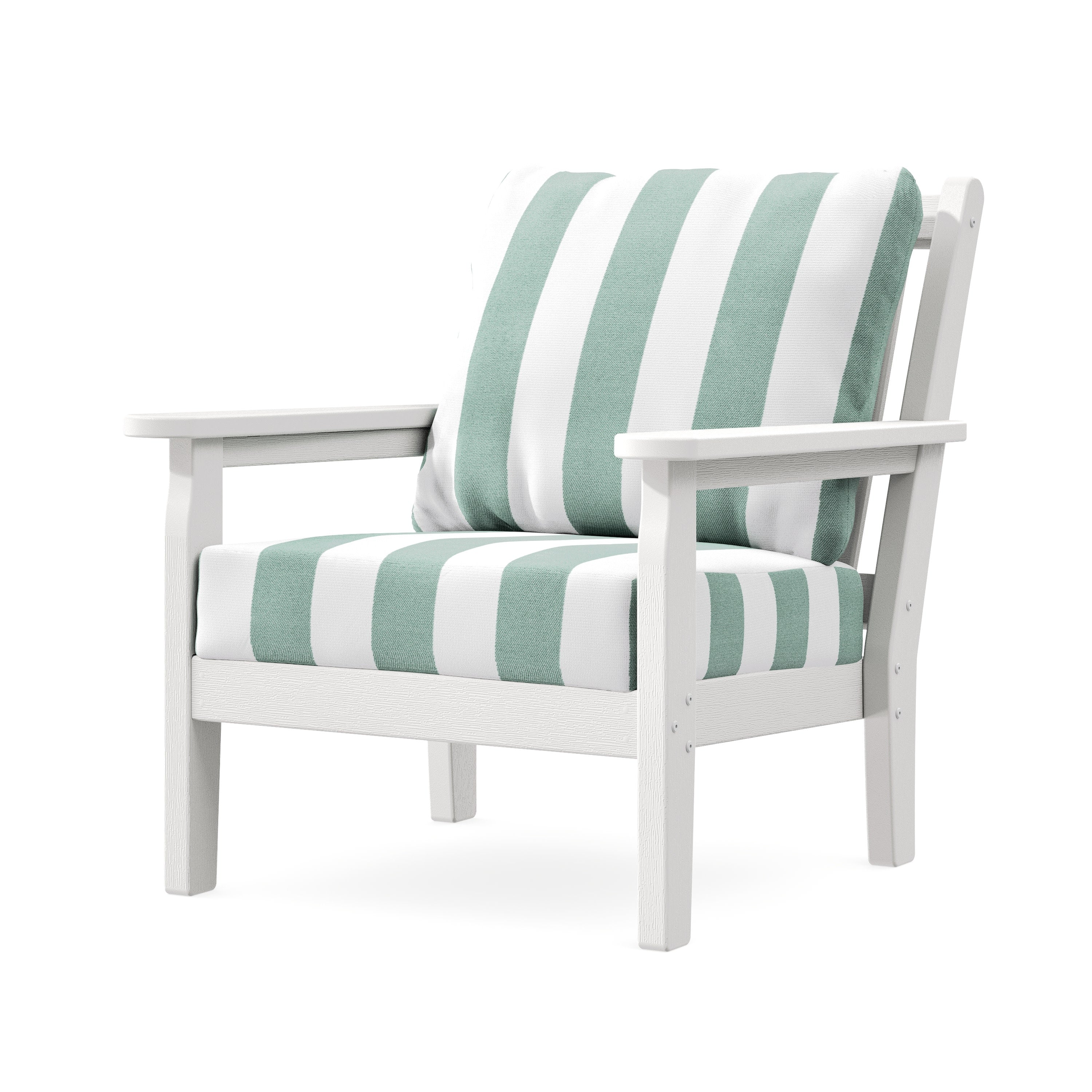 Chippendale Deep Seating Chair in Vintage White / Cabana Stripe Glacier Spa