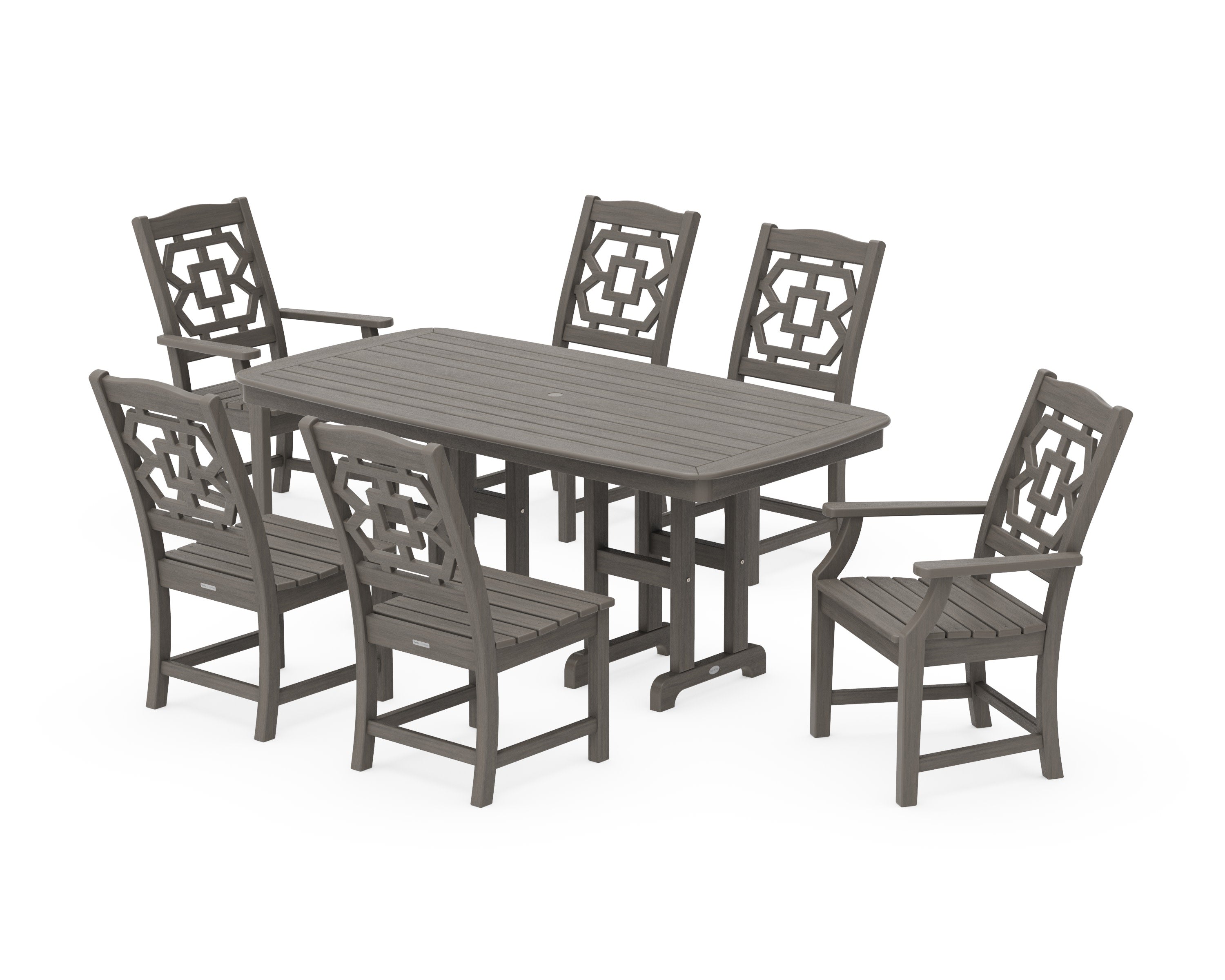 Chinoiserie 7-Piece Dining Set in Driftwood