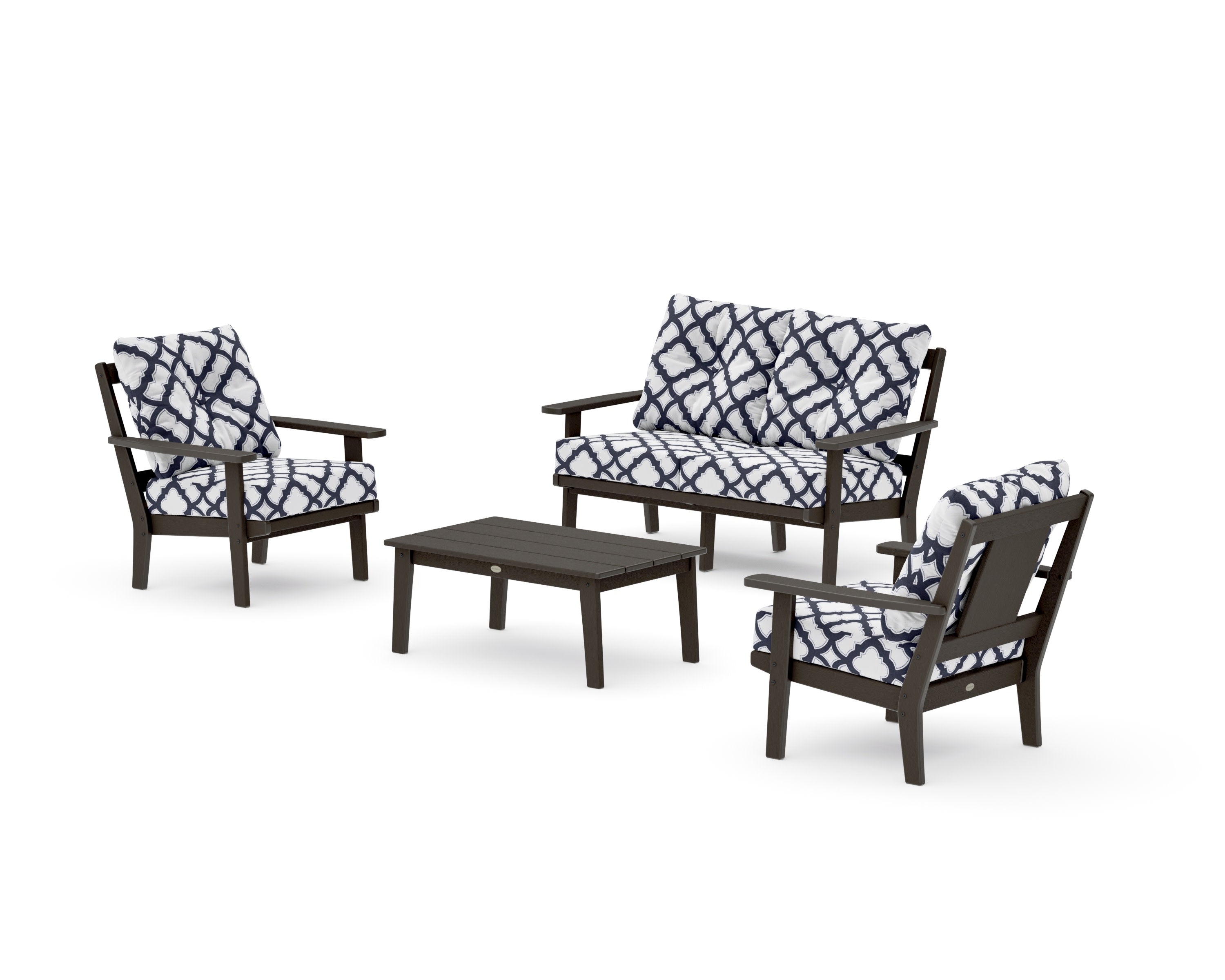 Prairie 4-Piece Deep Seating Set with Loveseat in Vintage Coffee / Trellis Navy