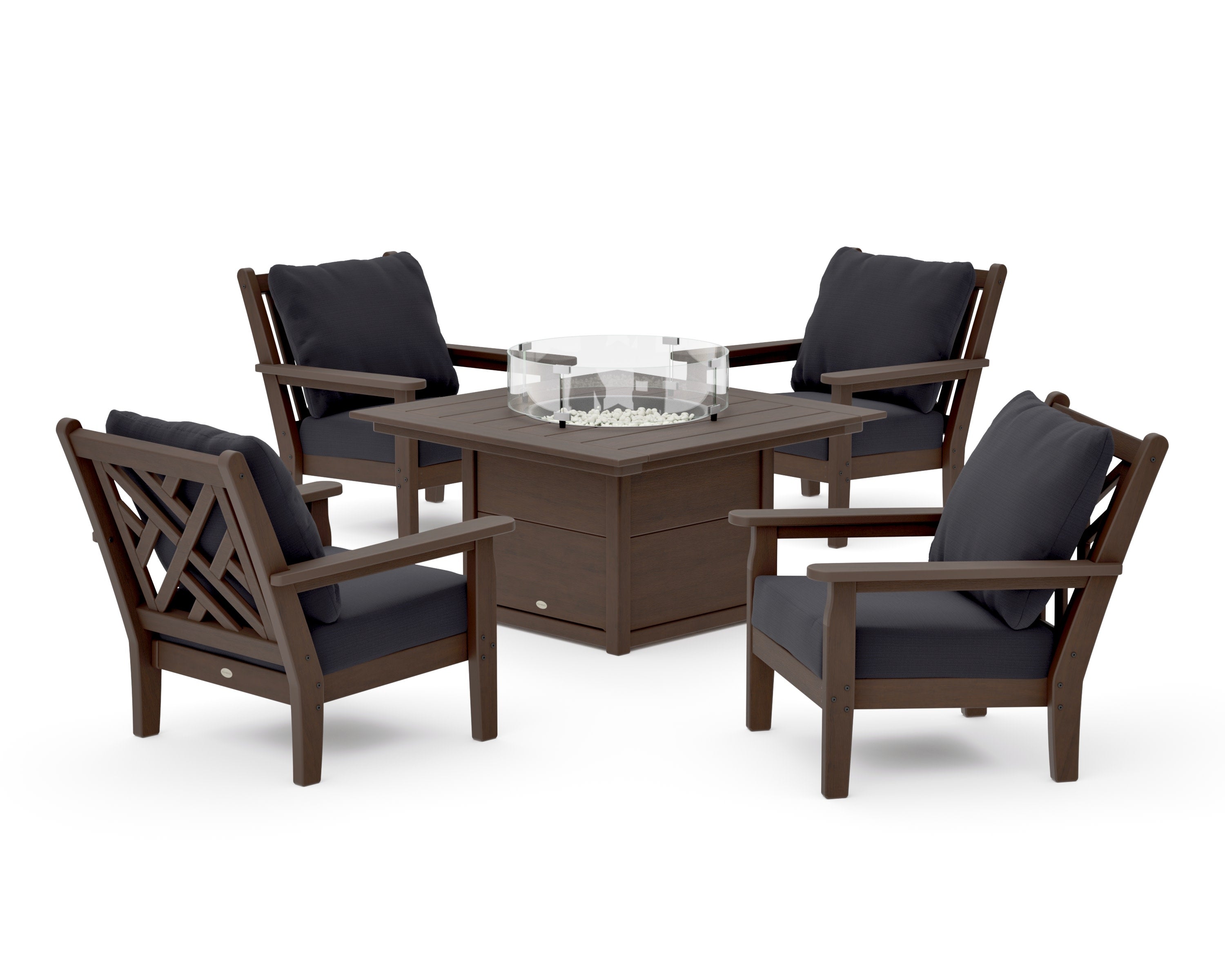 Chippendale 5-Piece Deep Seating Set with Fire Pit Table in Kona / Midnight Linen