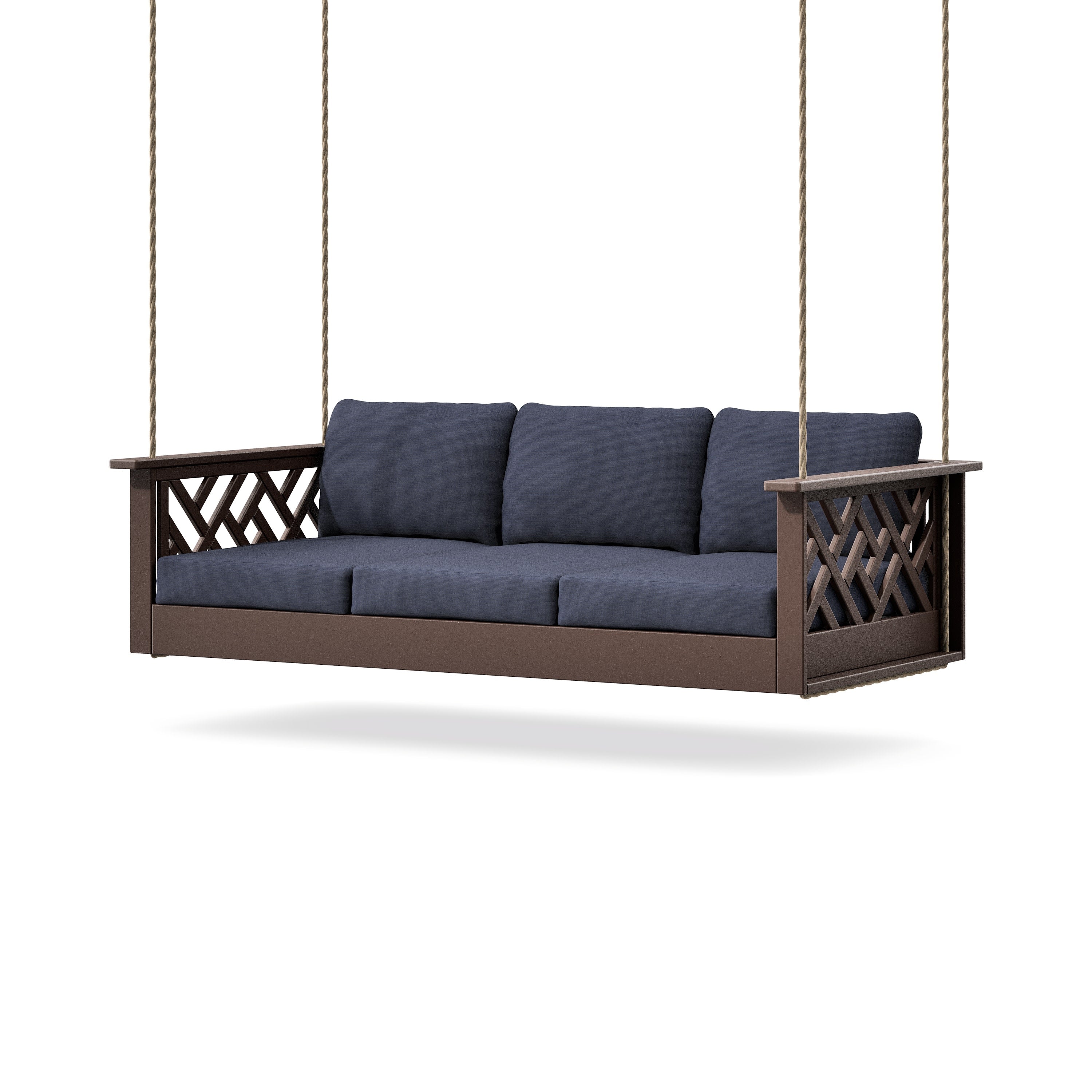 Chippendale Daybed Swing in Mahogany / Navy Linen