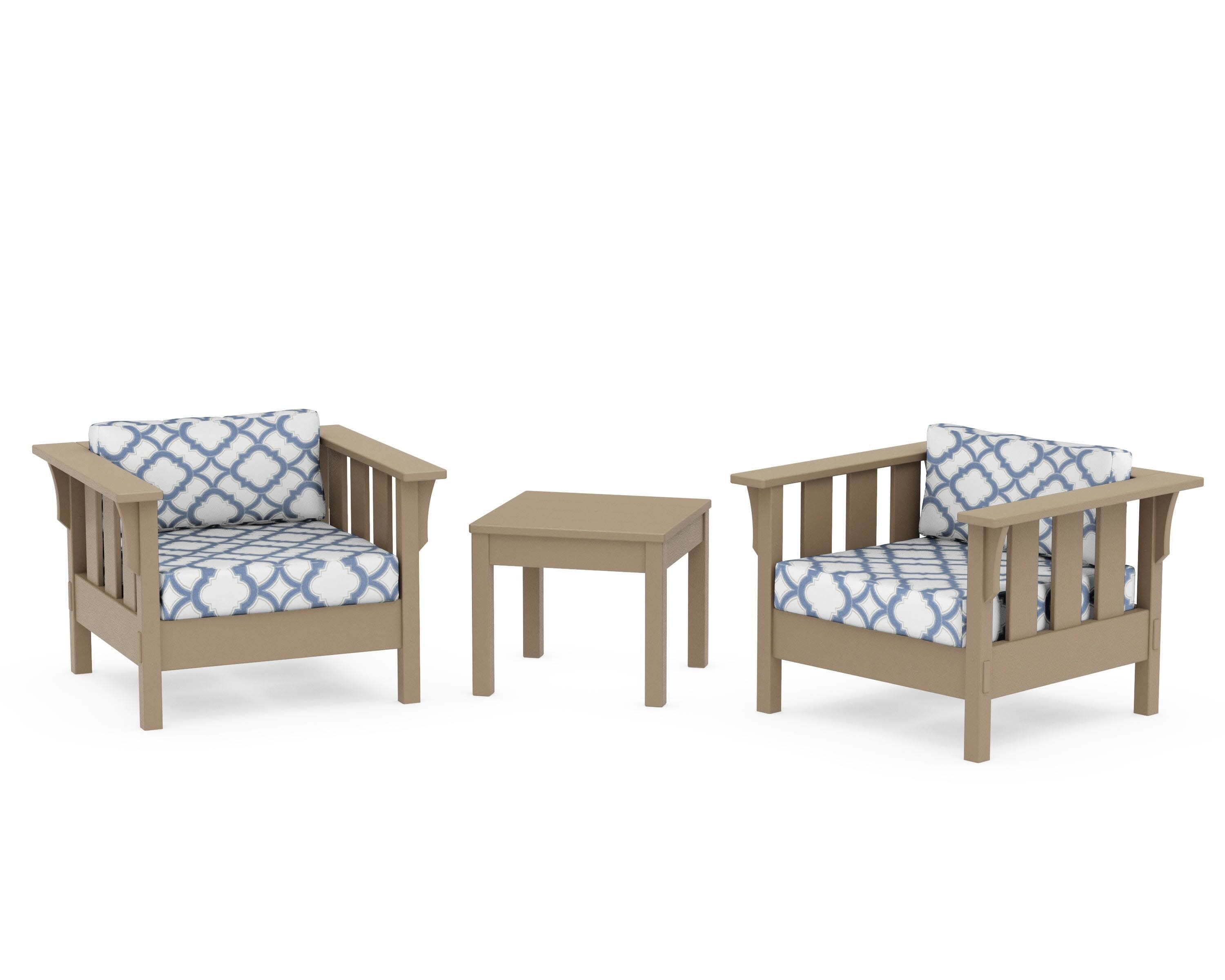 Acadia 3-Piece Deep Seating Set in Vintage Sahara / Trellis Sky Blue