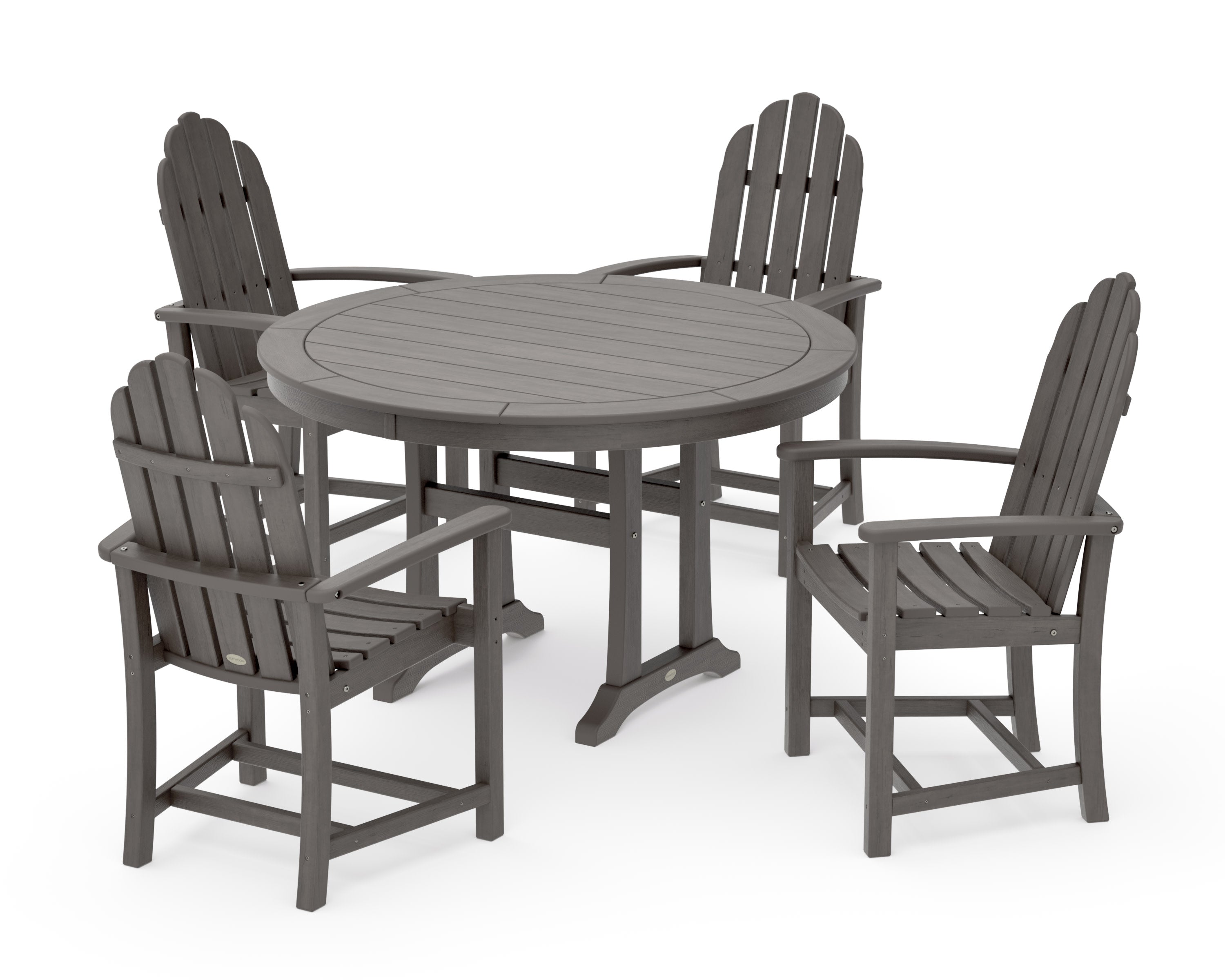 Classic Adirondack 5-Piece Round Dining Set with Trestle Legs in Driftwood