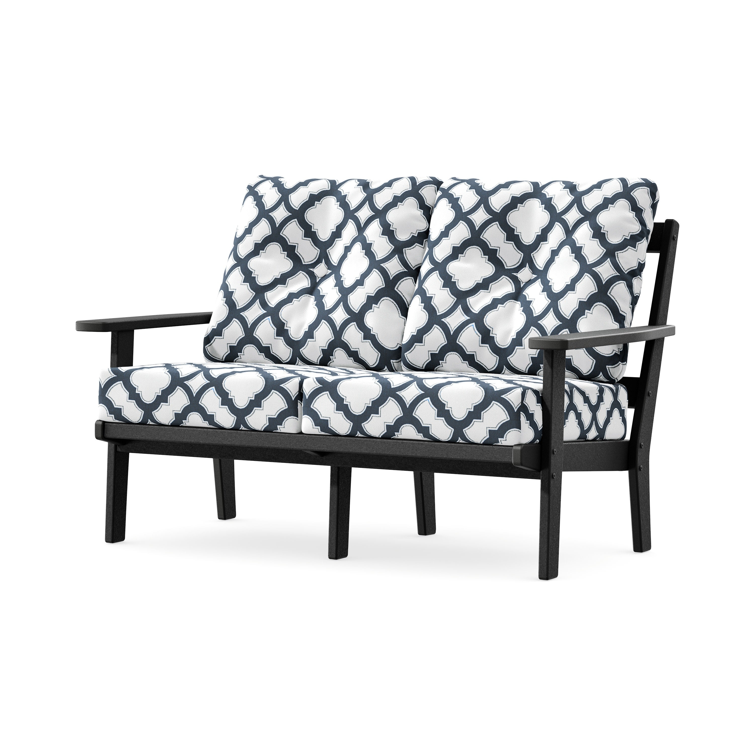 Prairie Deep SeatingLoveseat in Black / Trellis Marine Indigo