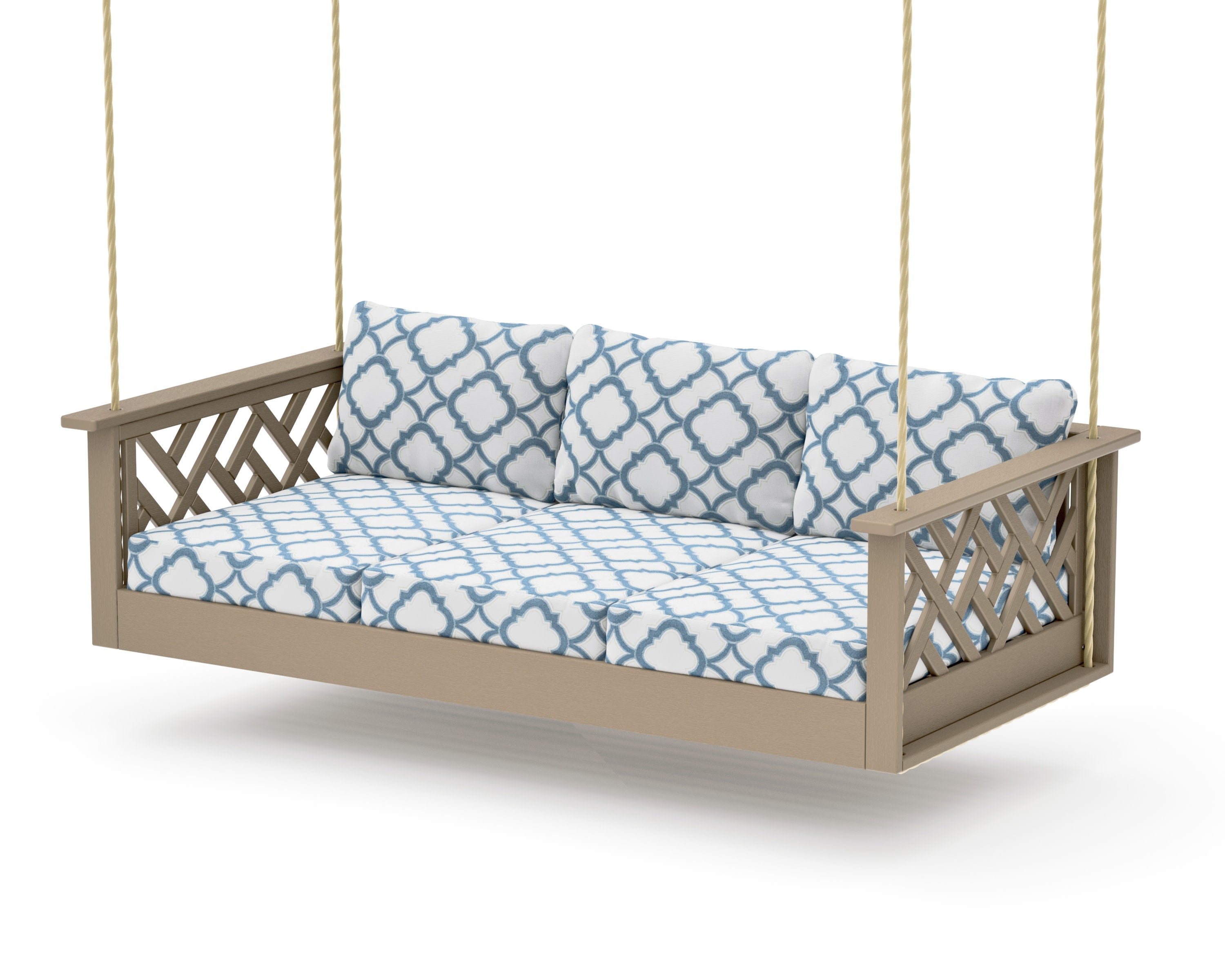 Chippendale Daybed Swing in Vintage Sahara / Trellis Sky Blue