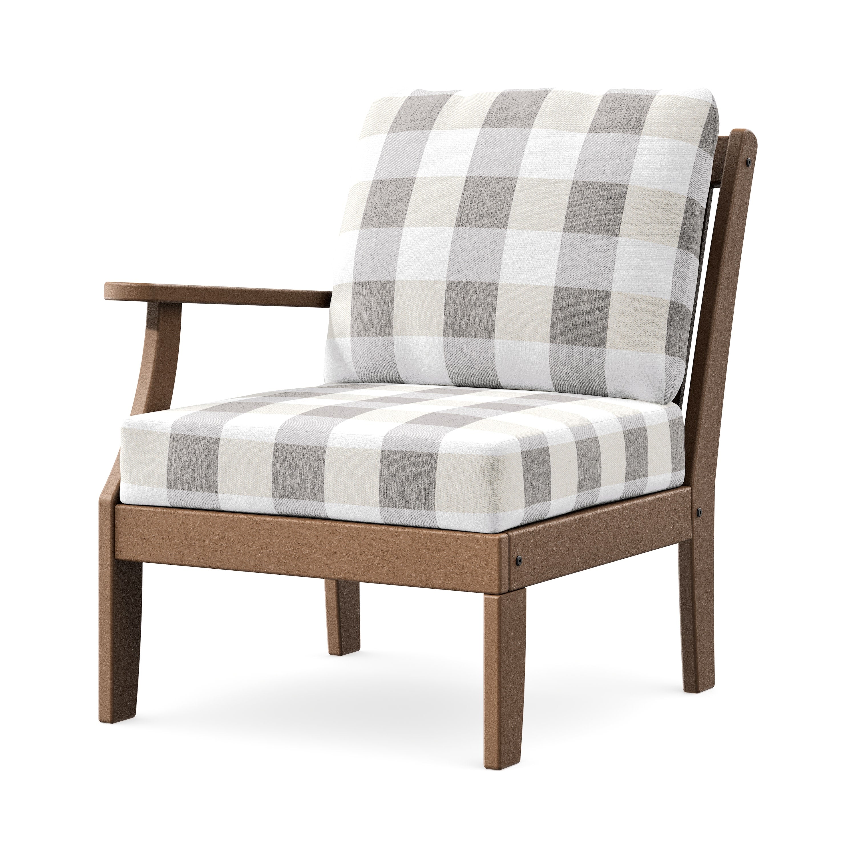 Braxton Modular Left Arm Chair in Teak / Buffalo Plaid Grey Mist