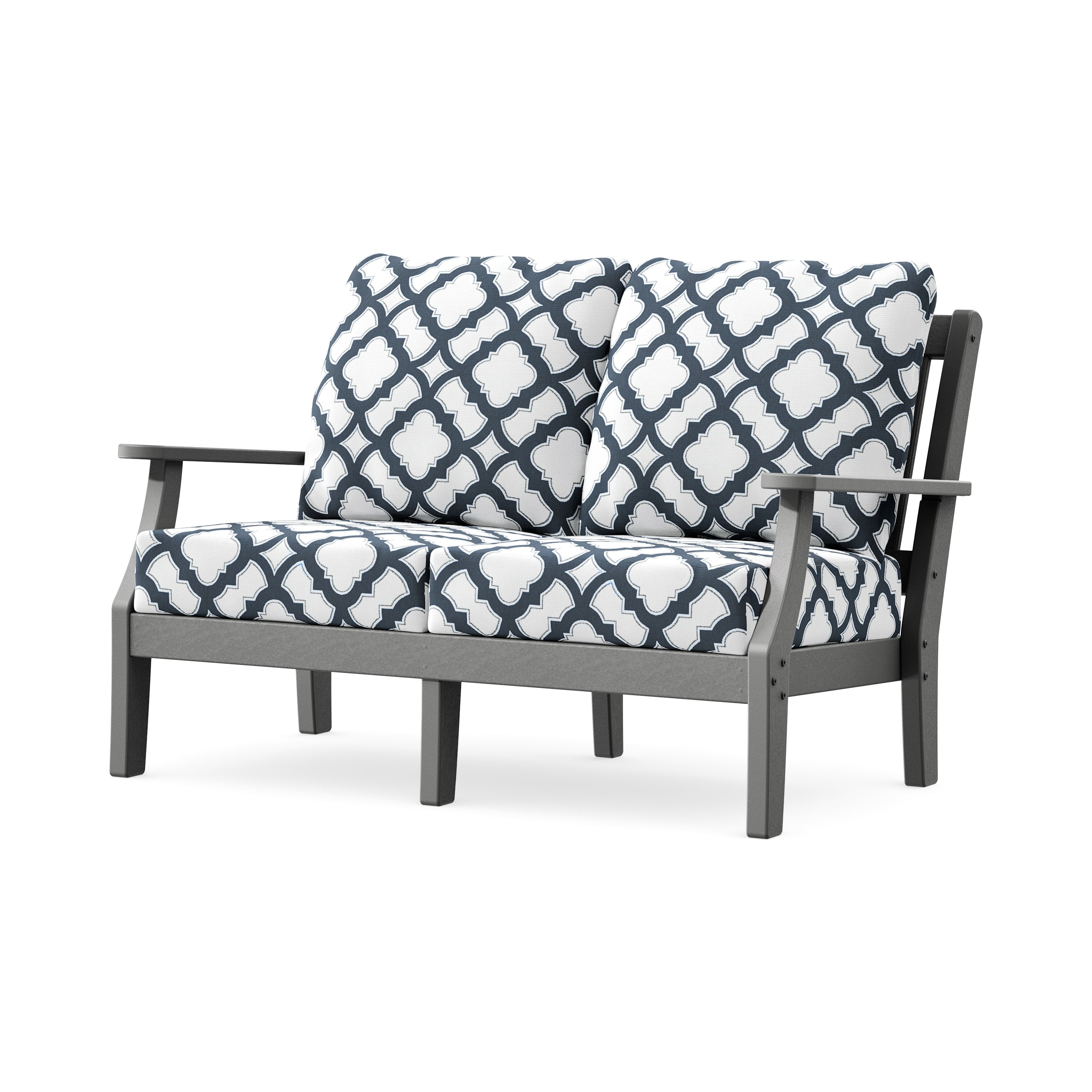 Chinoiserie Deep Seating Loveseat in Slate Grey / Trellis Marine Indigo