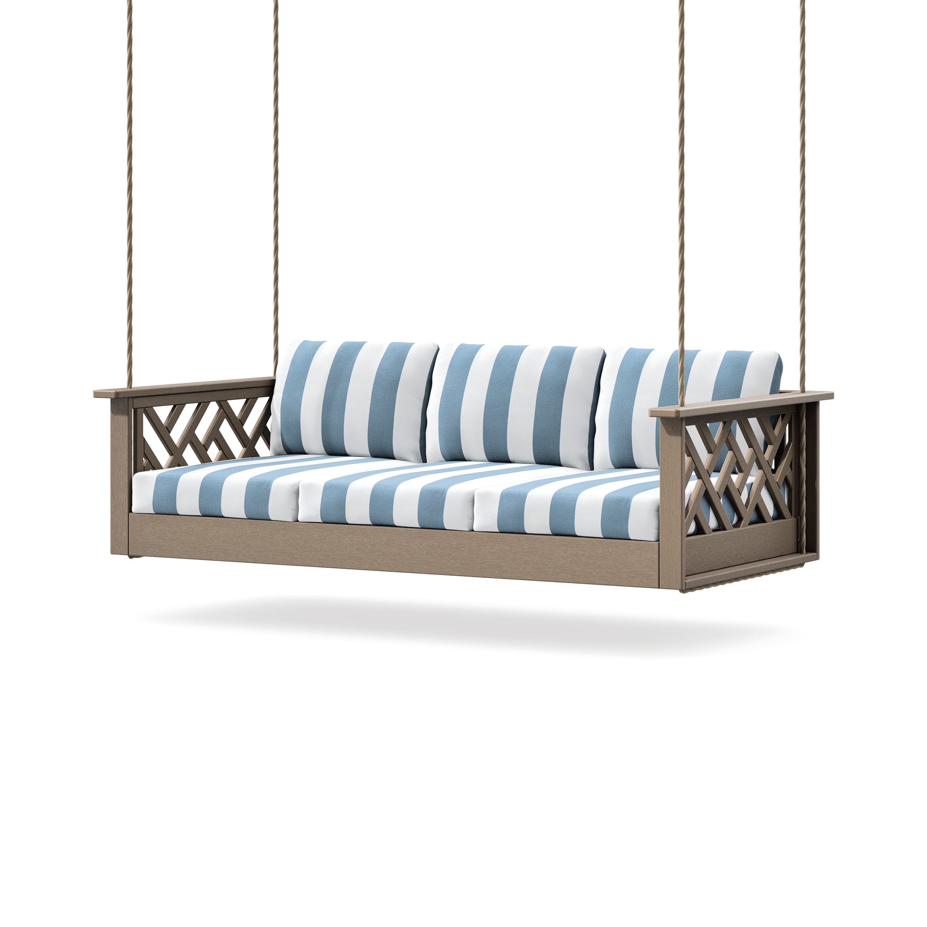 Chippendale Daybed Swing in Vintage Sahara / Cabana Stripe Sky Blue