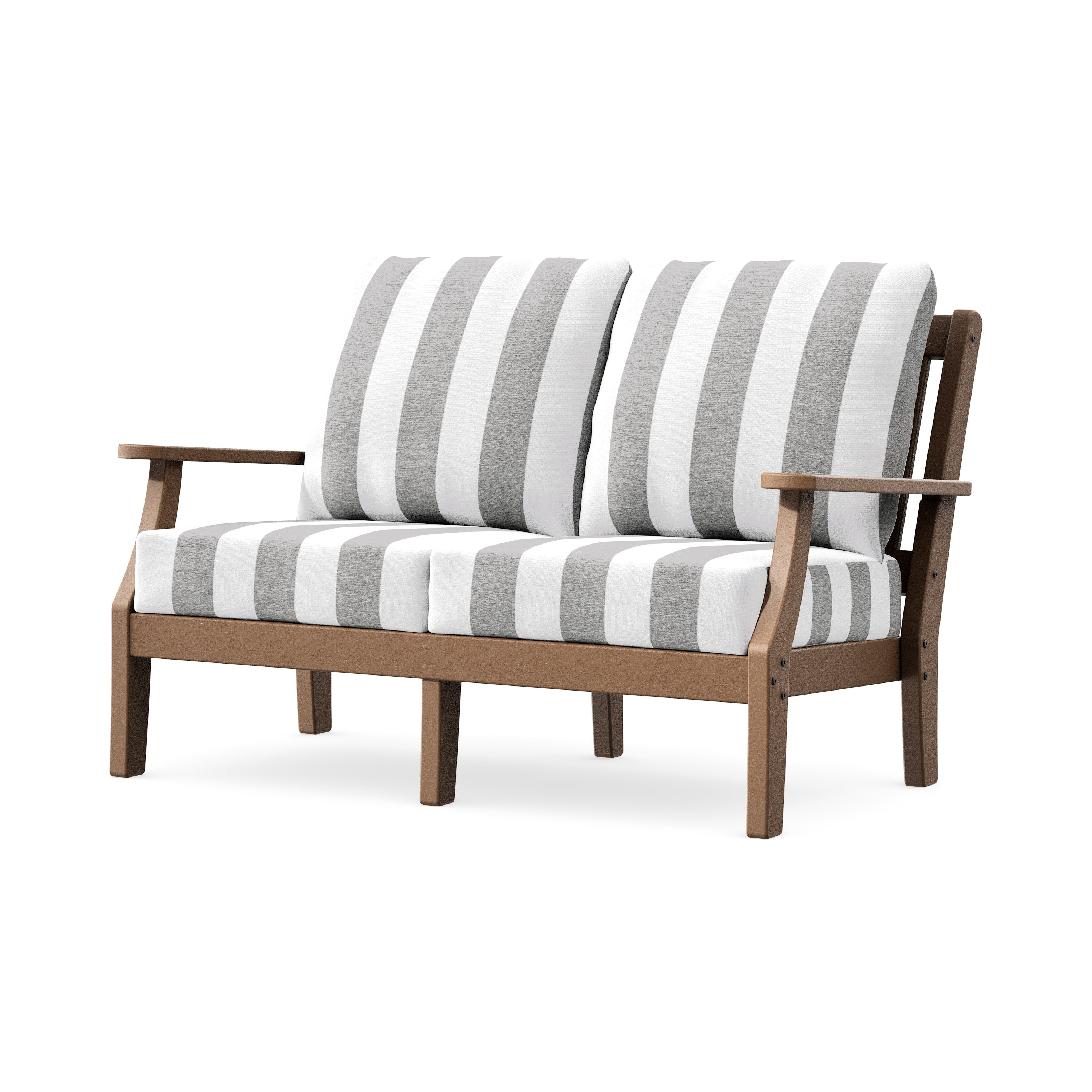 Chinoiserie Deep Seating Loveseat in Teak / Cabana Stripe Grey Mist