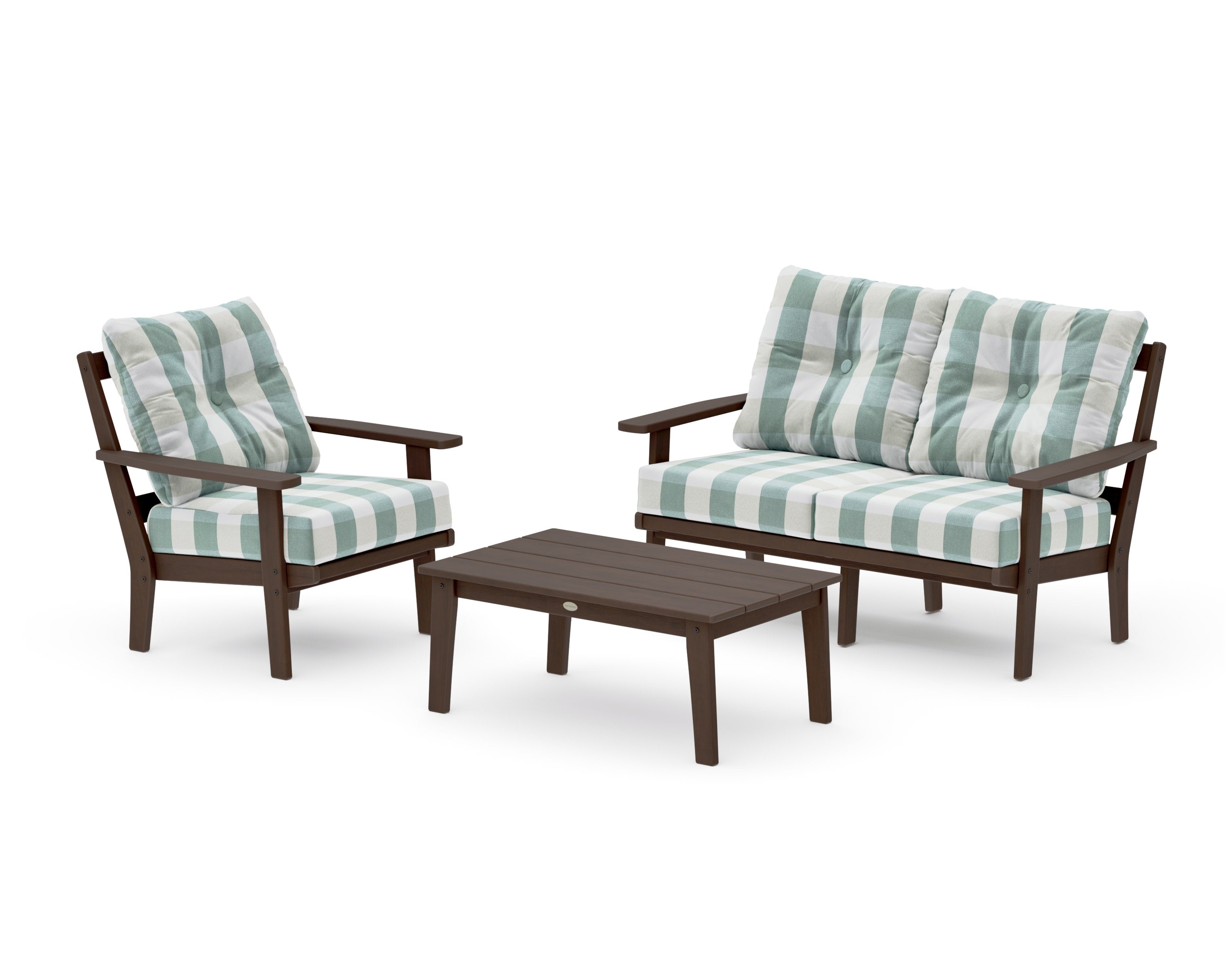 Prairie 3-Piece Deep Seating Set with Loveseat in Kona / Buffalo Plaid Glacier Spa