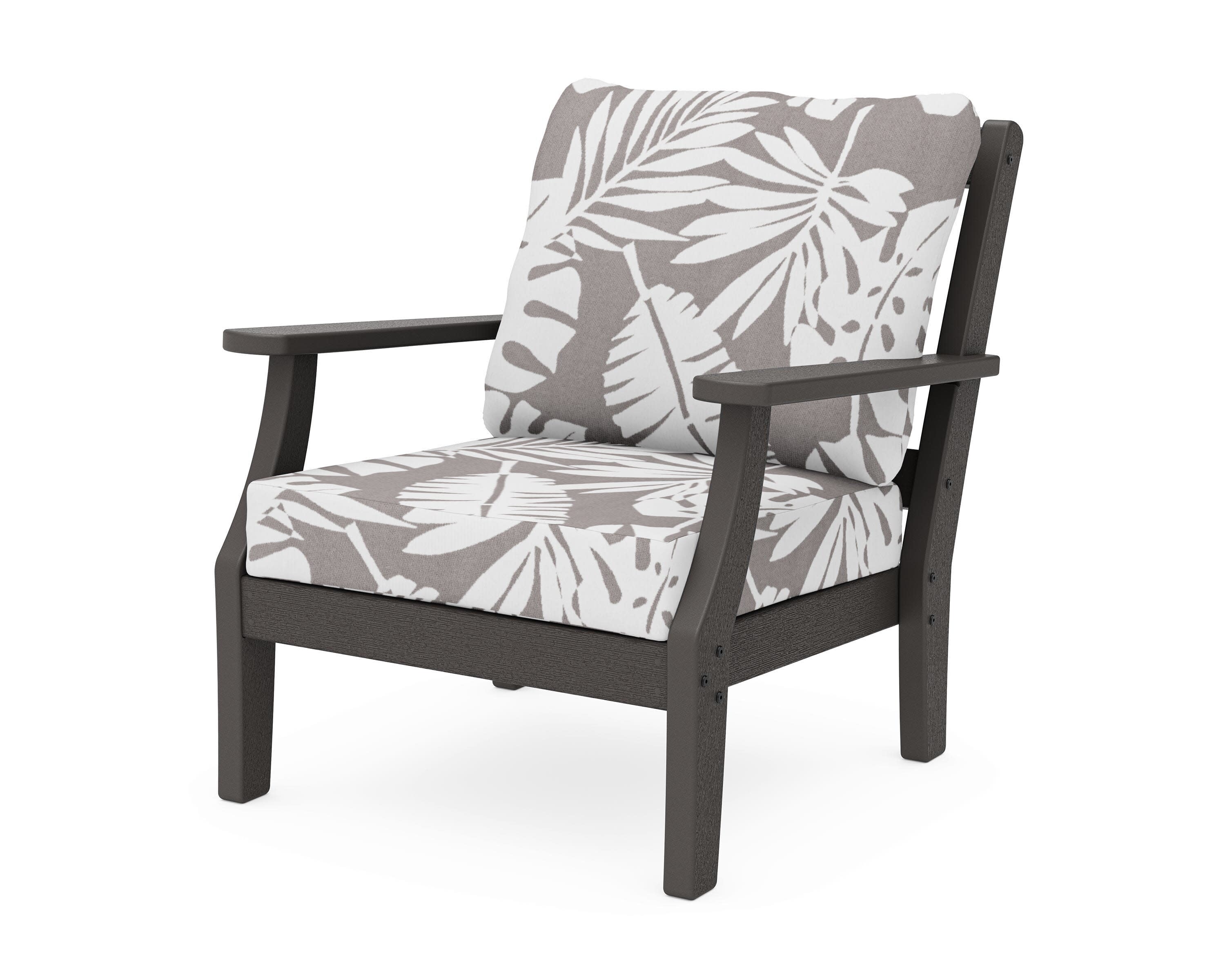 Chinoiserie Deep Seating Chair in Vintage Coffee / Leaf Grey Mist