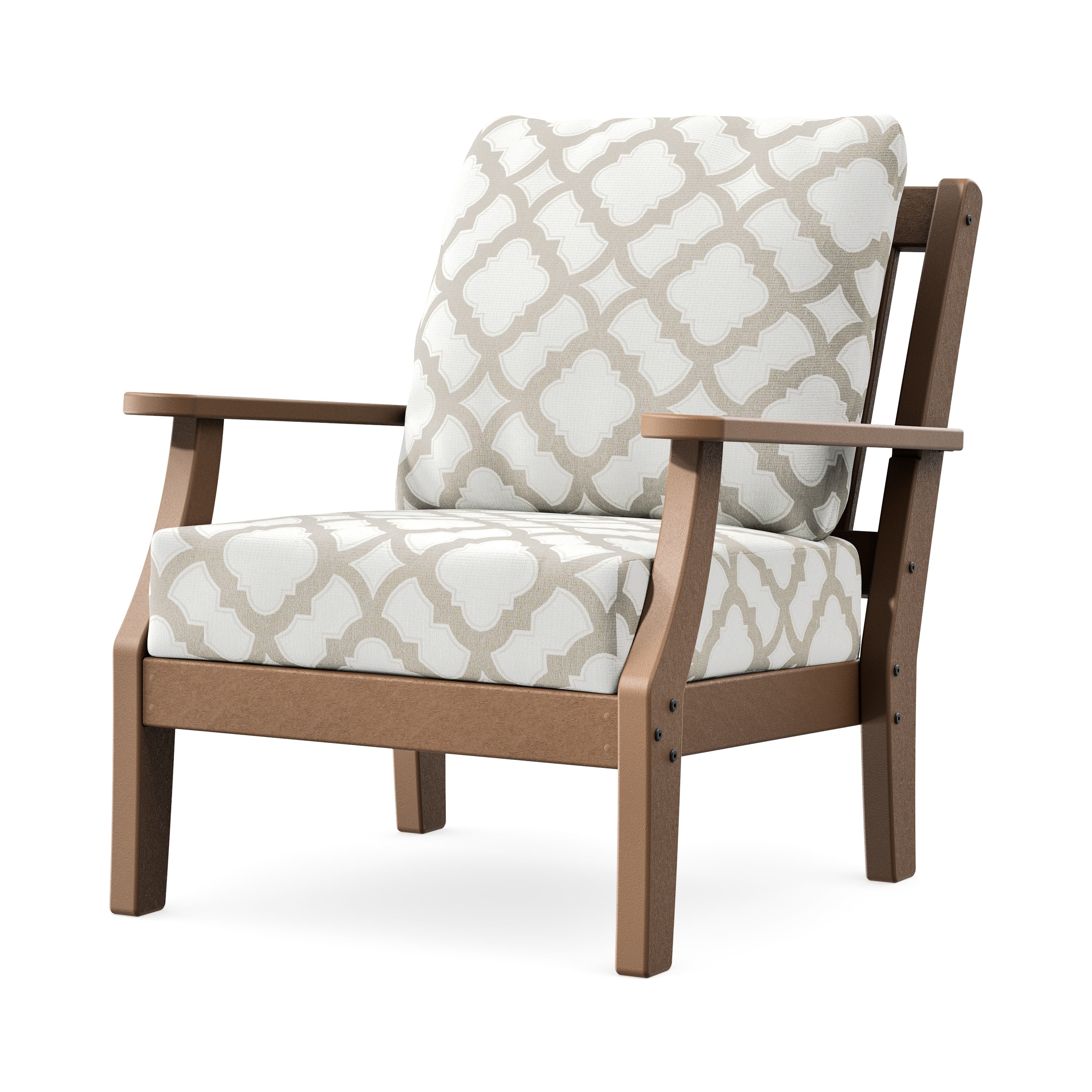 Chinoiserie Deep Seating Chair in Teak / Trellis Dune Burlap