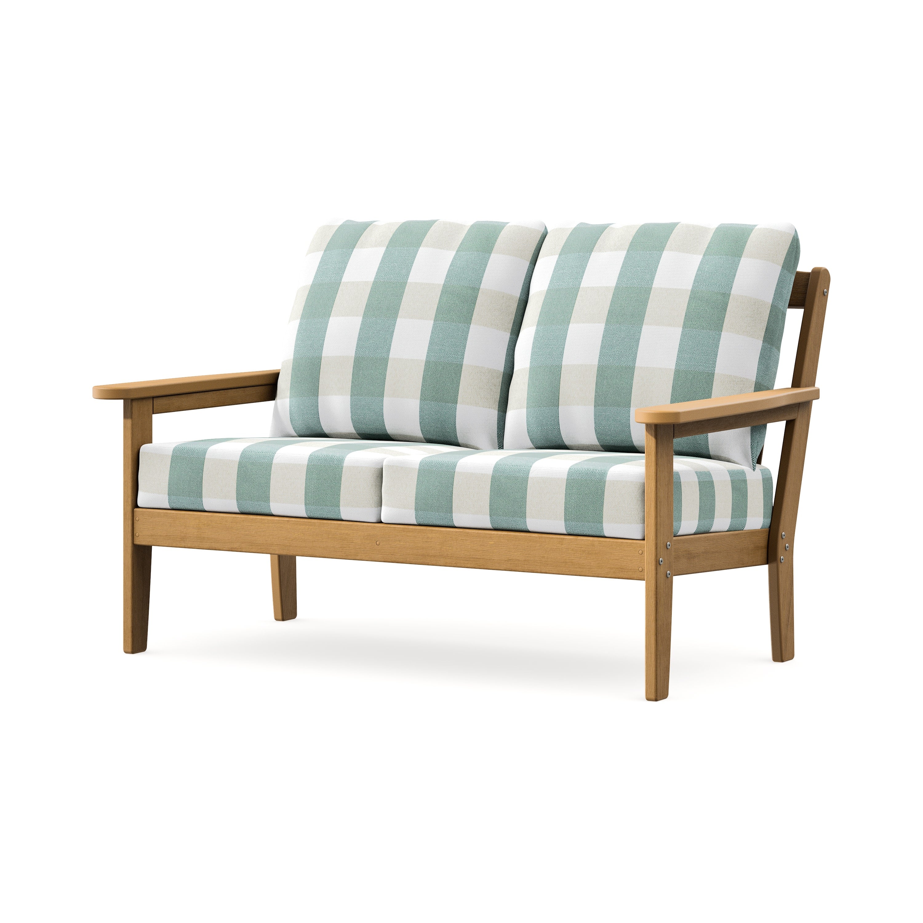 Cottage Deep Seating Loveseat in Natural / Buffalo Plaid Glacier Spa