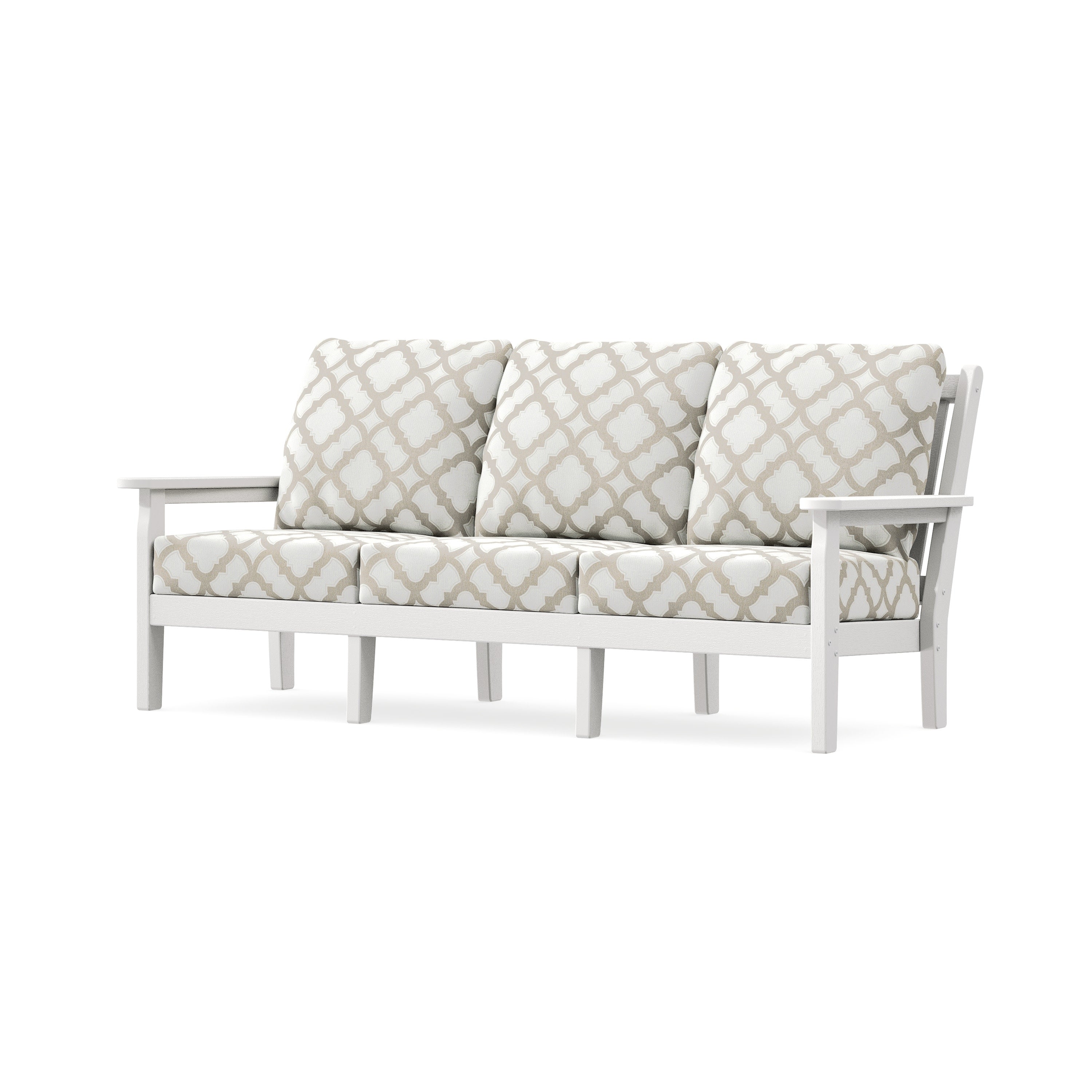 Chippendale Deep Seating Sofa in Vintage White / Trellis Dune Burlap