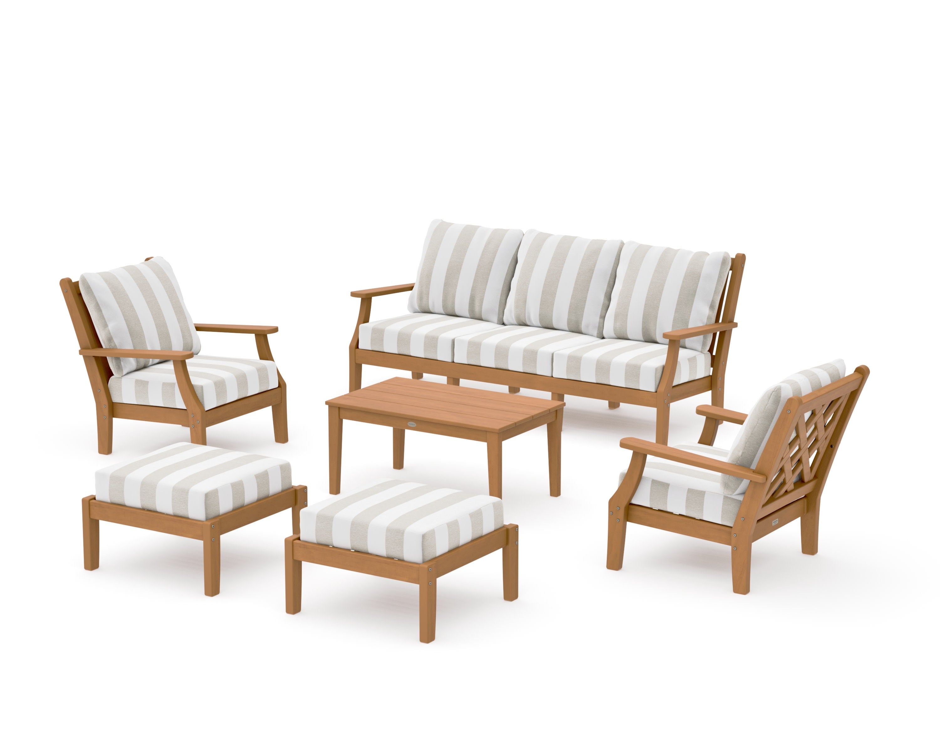 Wovendale 6-Piece Lounge Sofa Set in Natural / Cabana Stripe Dune Burlap