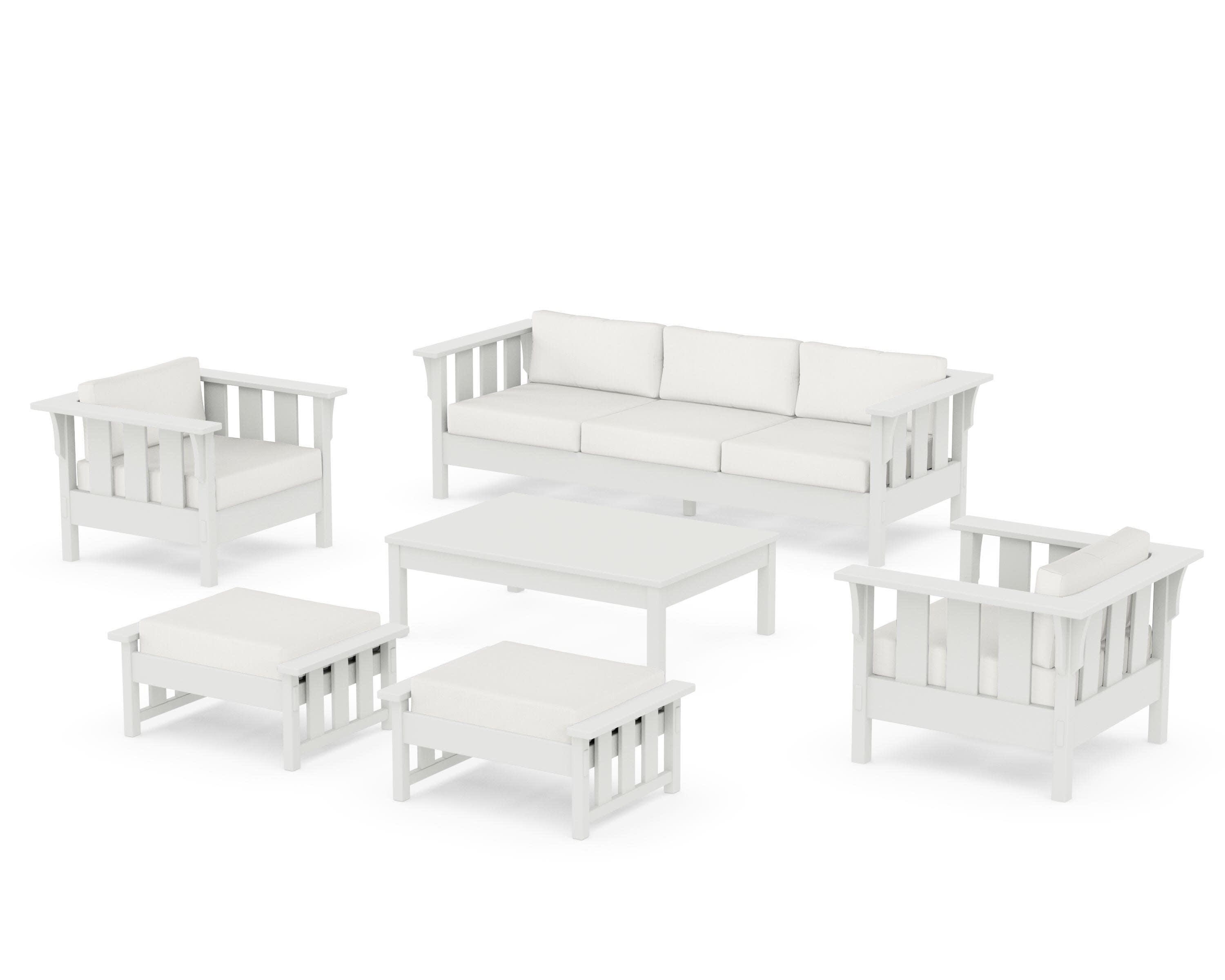 Acadia 6-Piece Lounge Sofa Set in Vintage White / Natural Linen