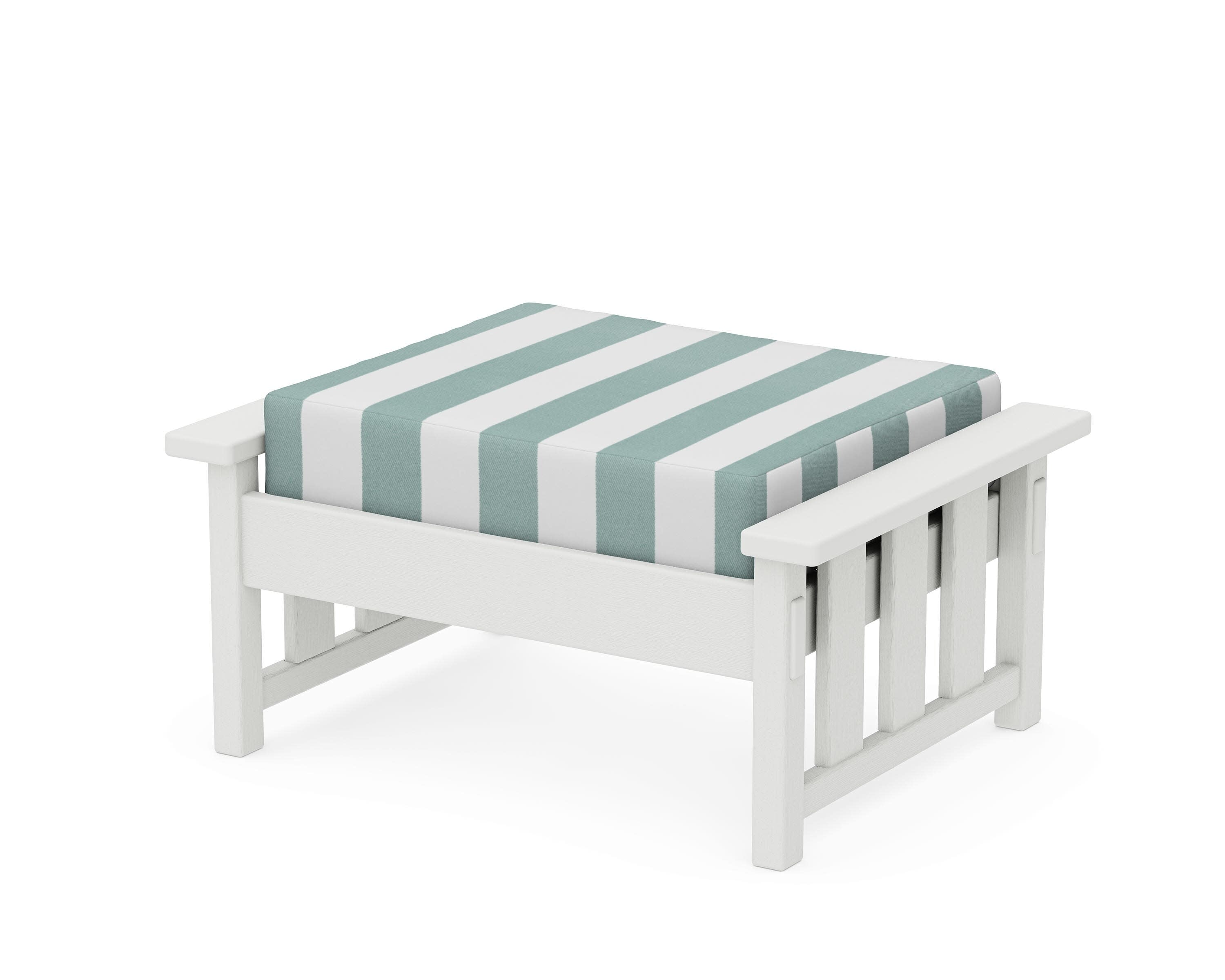 Acadia Deep Seating Ottoman in Vintage White / Cabana Stripe Glacier Spa