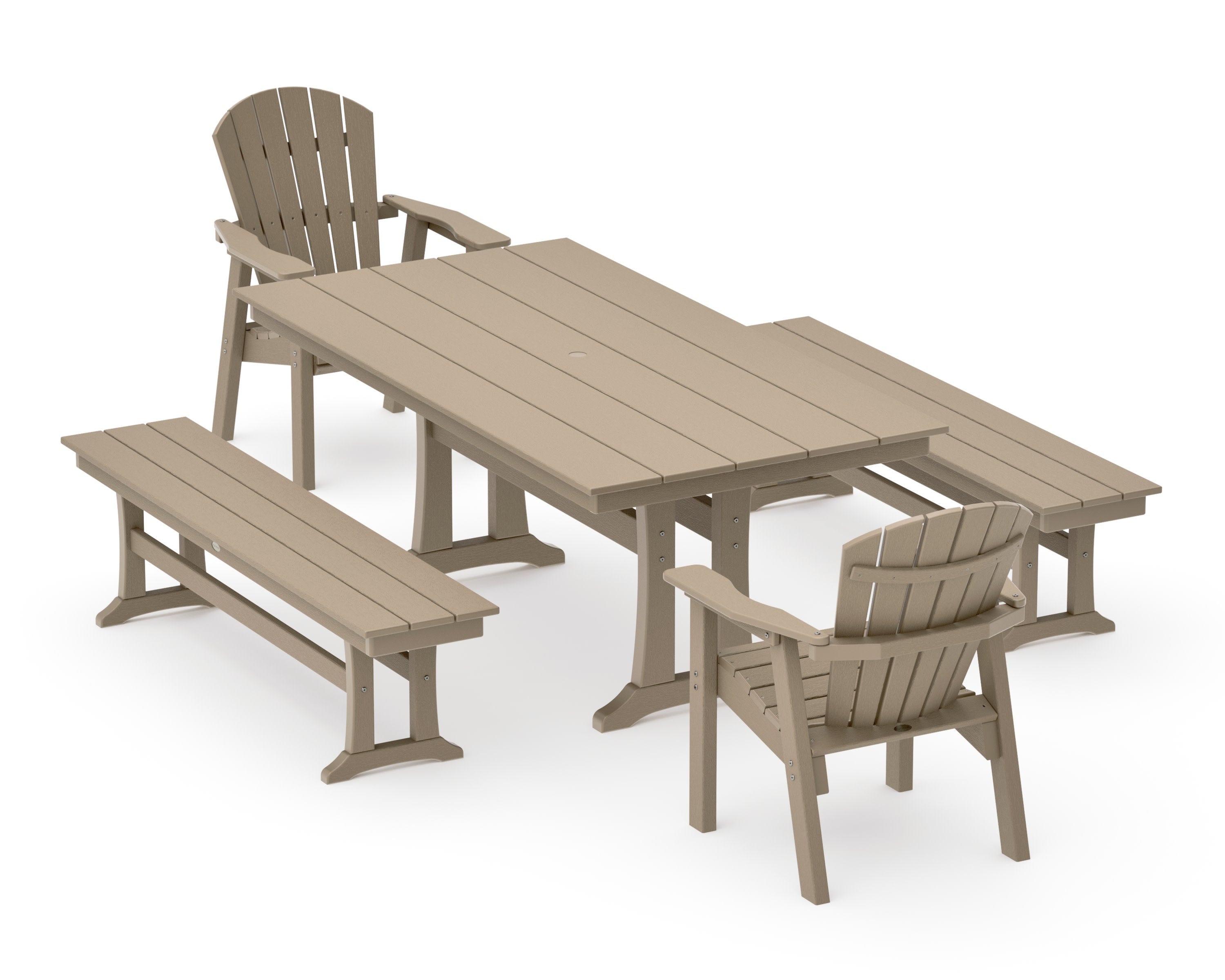 Seashell 5-Piece Farmhouse Dining Set With Trestle Legs in Vintage Sahara