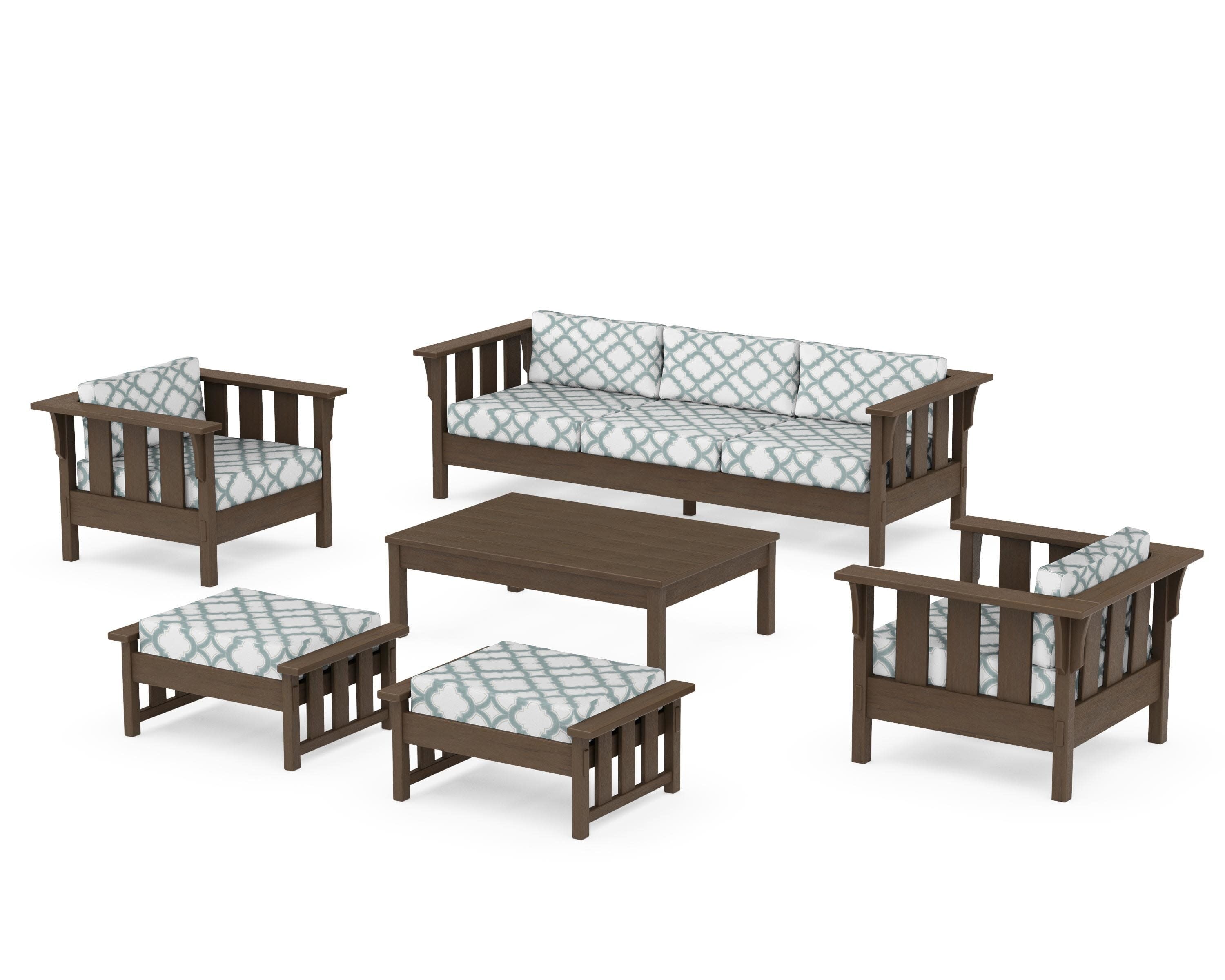 Acadia 6-Piece Lounge Sofa Set in Kona / Trellis Glacier Spa