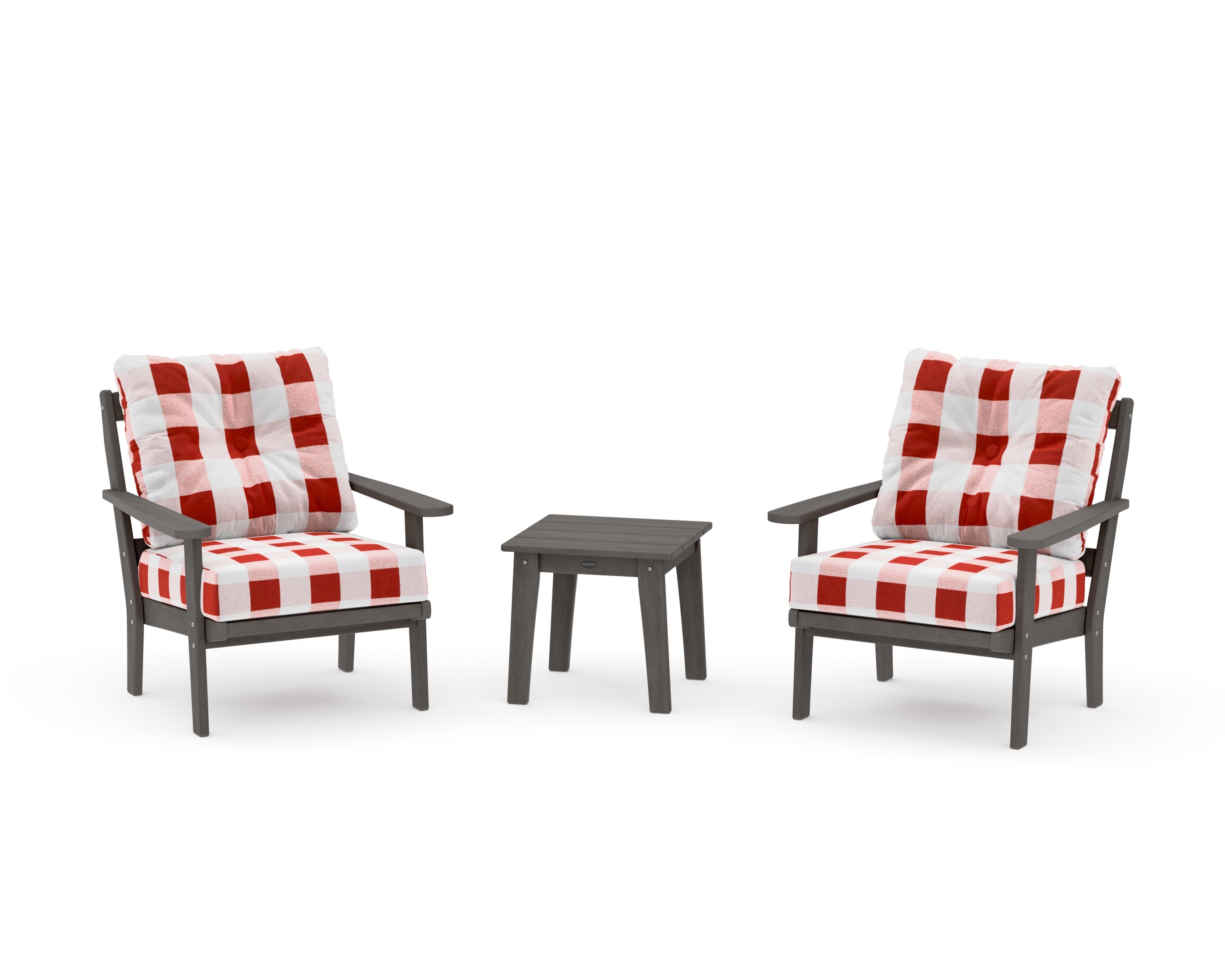 Mission 3-Piece Deep Seating Set in Driftwood / Buffalo Plaid Crimson