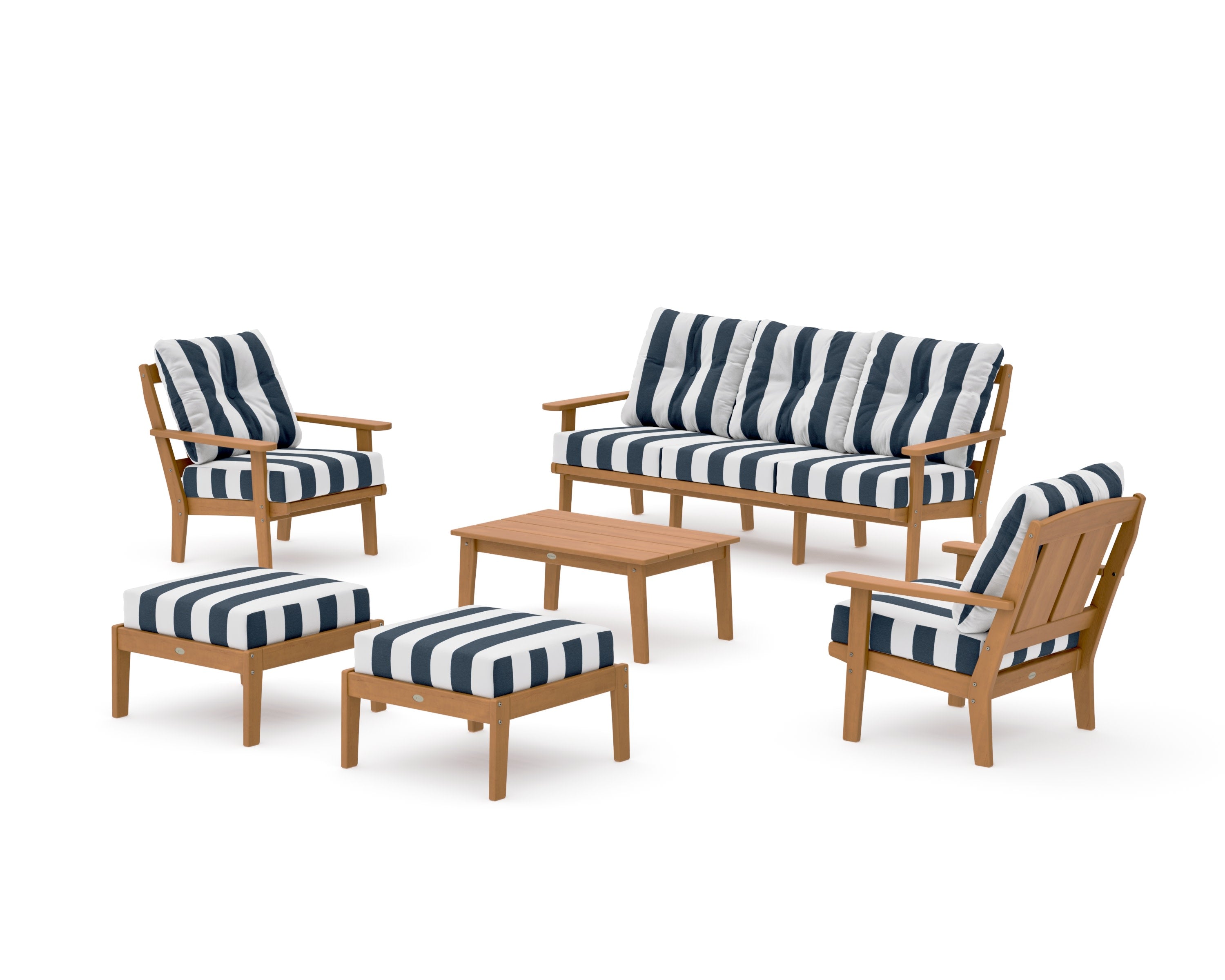 Mission 6-Piece Lounge Sofa Set in Natural / Cabana Stripe Marine Indigo