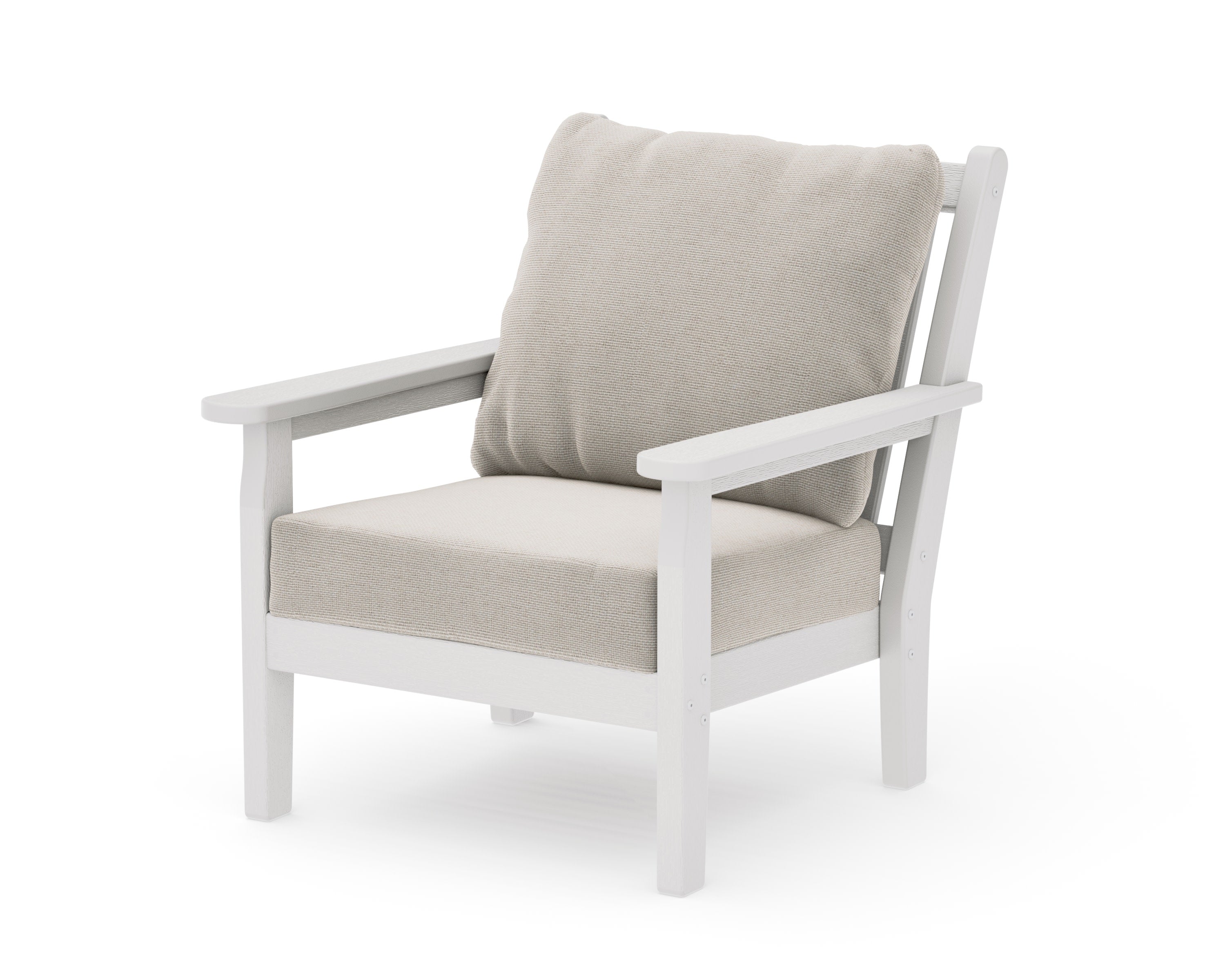 Chippendale Deep Seating Chair in Vintage White / Dune Burlap
