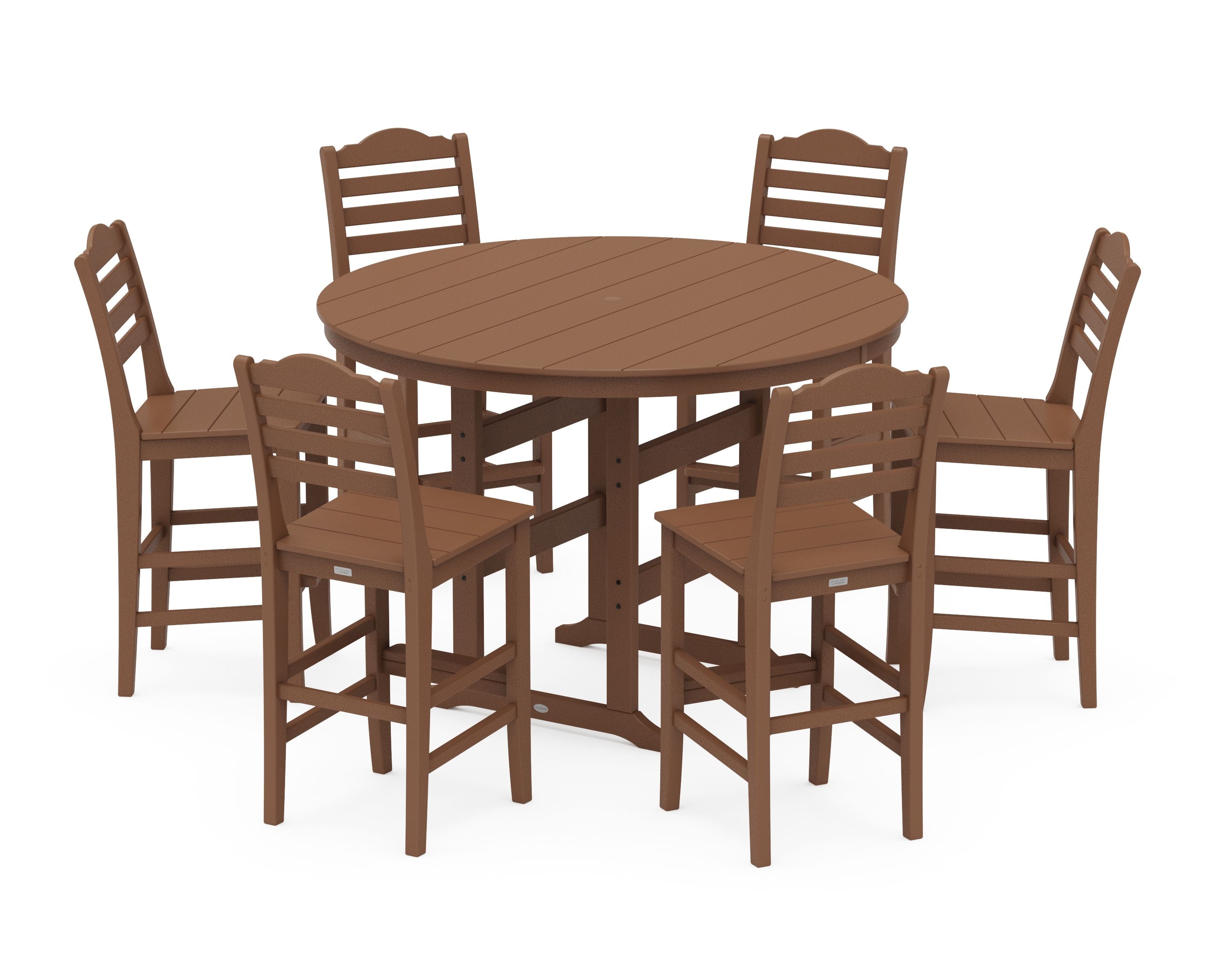 Savannah 7-Piece Farmhouse Side Chair Round Bar Set in Teak