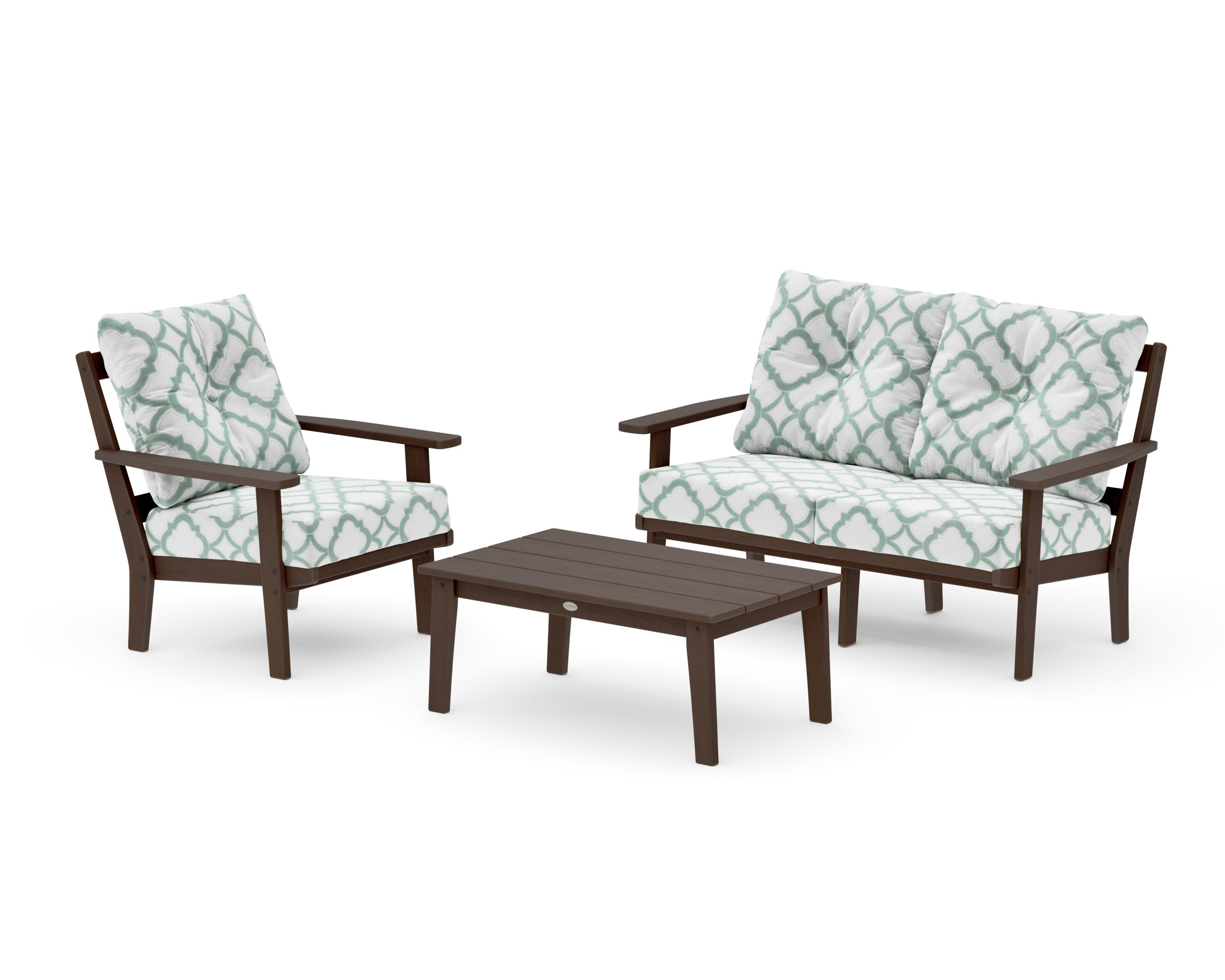Oxford 3-Piece Deep Seating Set with Loveseat in Kona / Trellis Glacier Spa