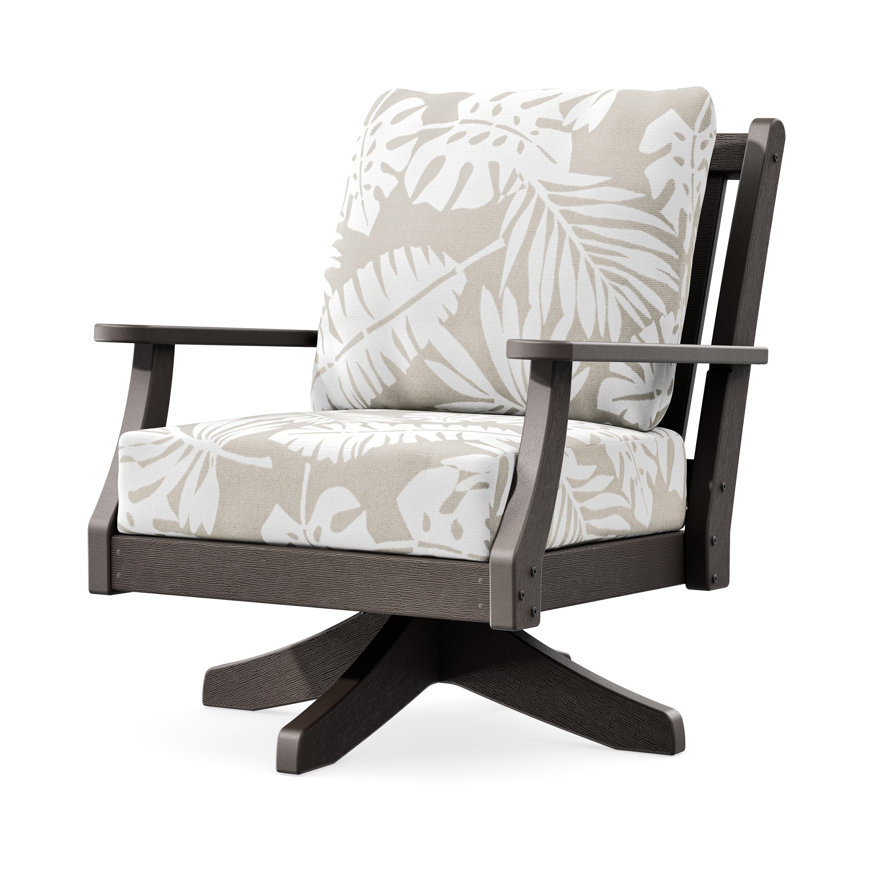 Wovendale Deep Seating Swivel Chair in Vintage Coffee / Leaf Dune Burlap