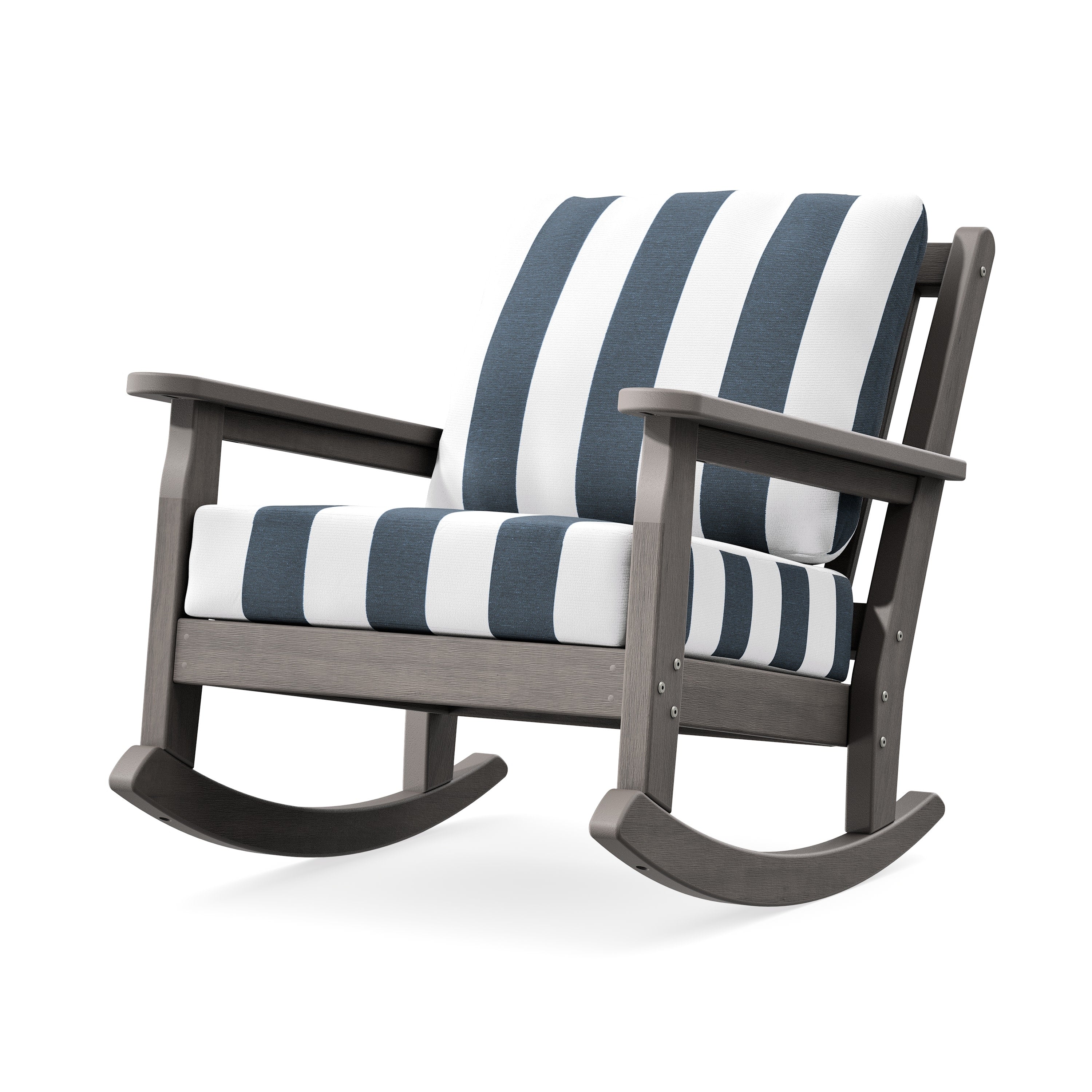 Chippendale Deep Seating Rocking Chair in Driftwood / Cabana Stripe Marine Indigo