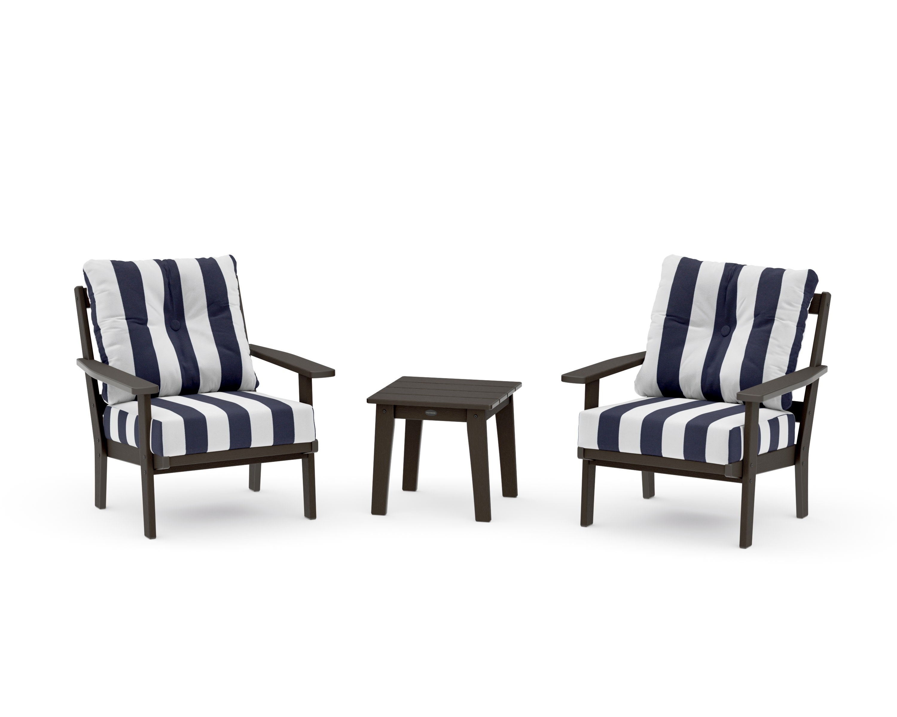 Oxford 3-Piece Deep Seating Set in Vintage Coffee / Cabana Stripe Navy