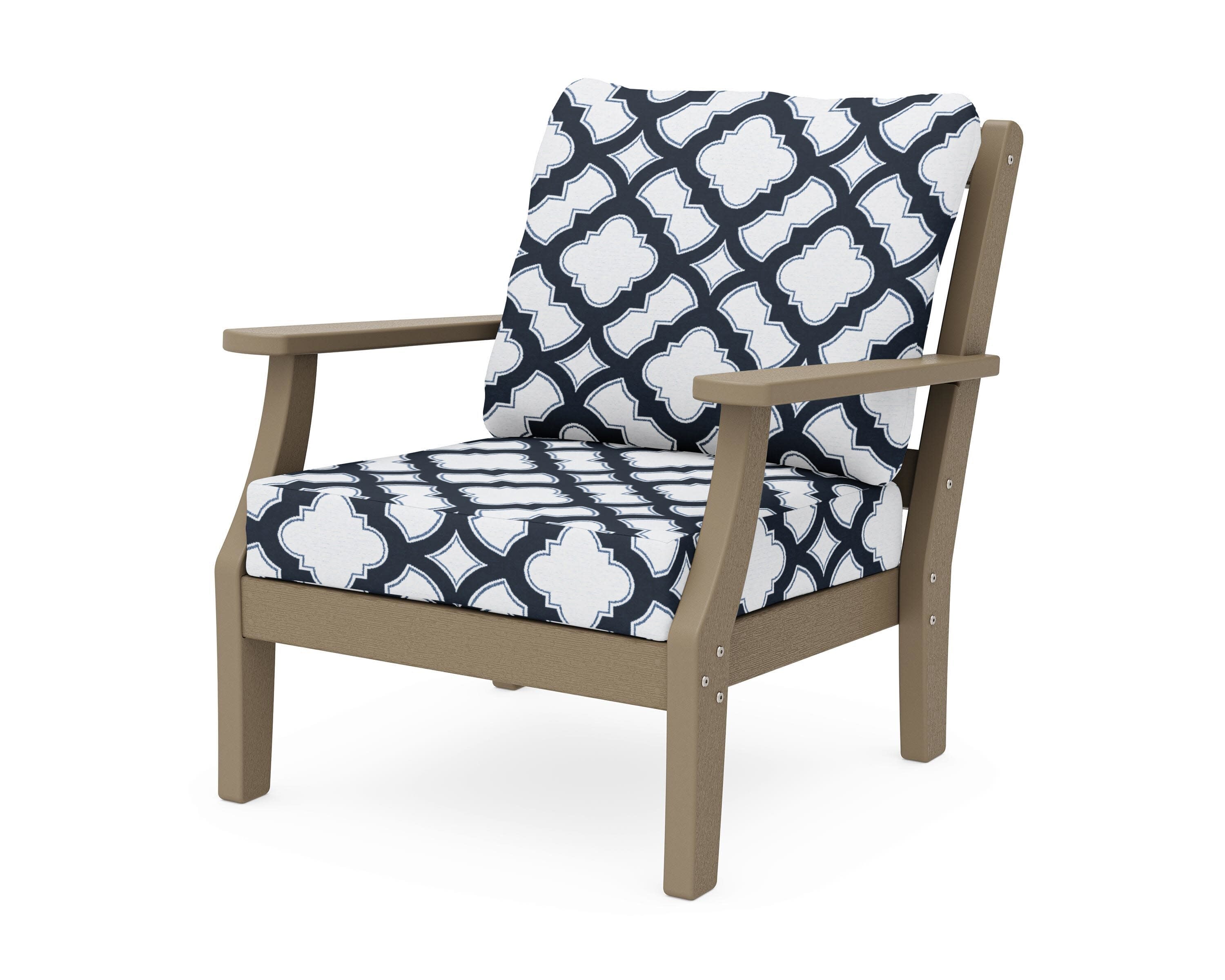 Chinoiserie Deep Seating Chair in Vintage Sahara / Trellis Marine Indigo