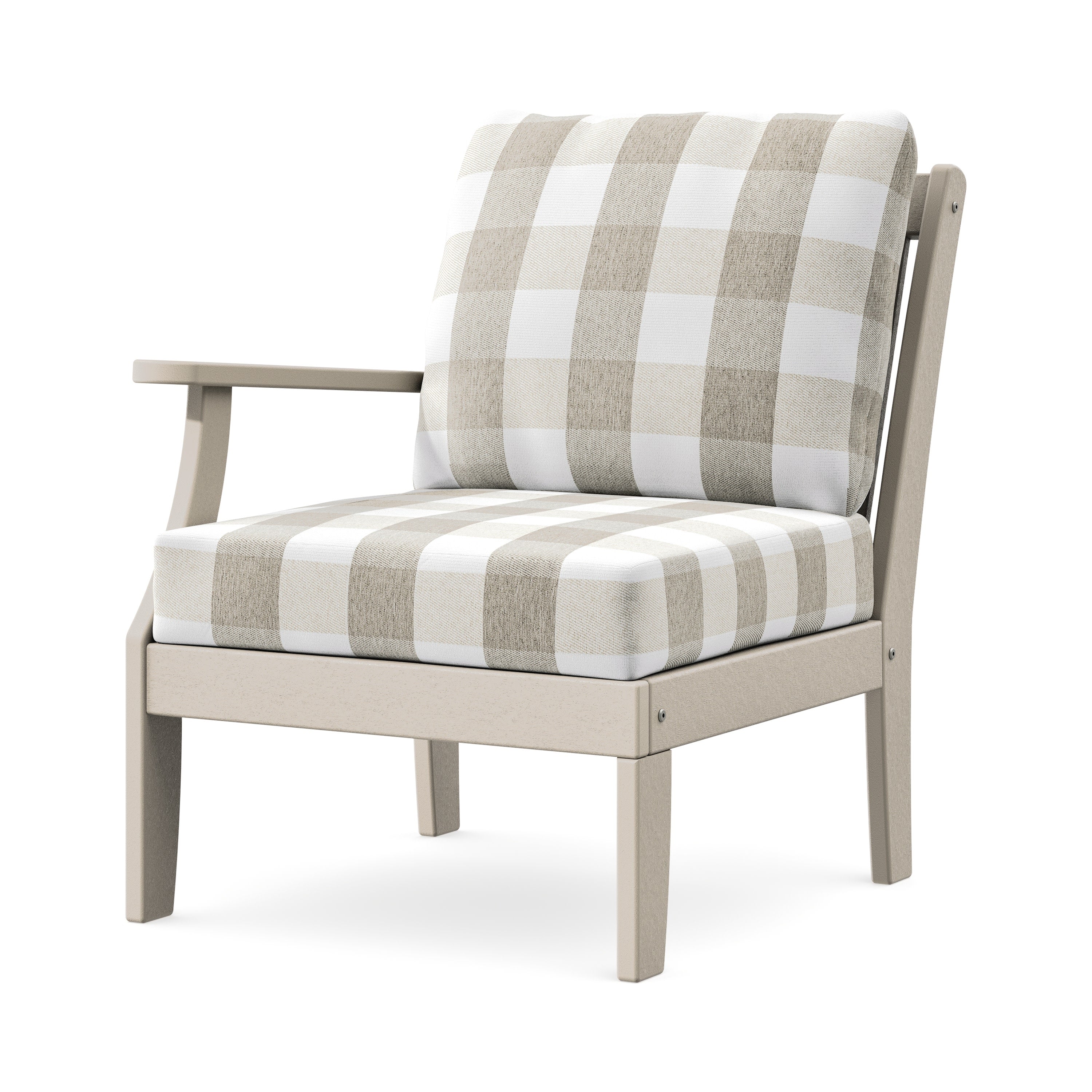 Braxton Modular Left Arm Chair in Sand / Buffalo Plaid Dune Burlap