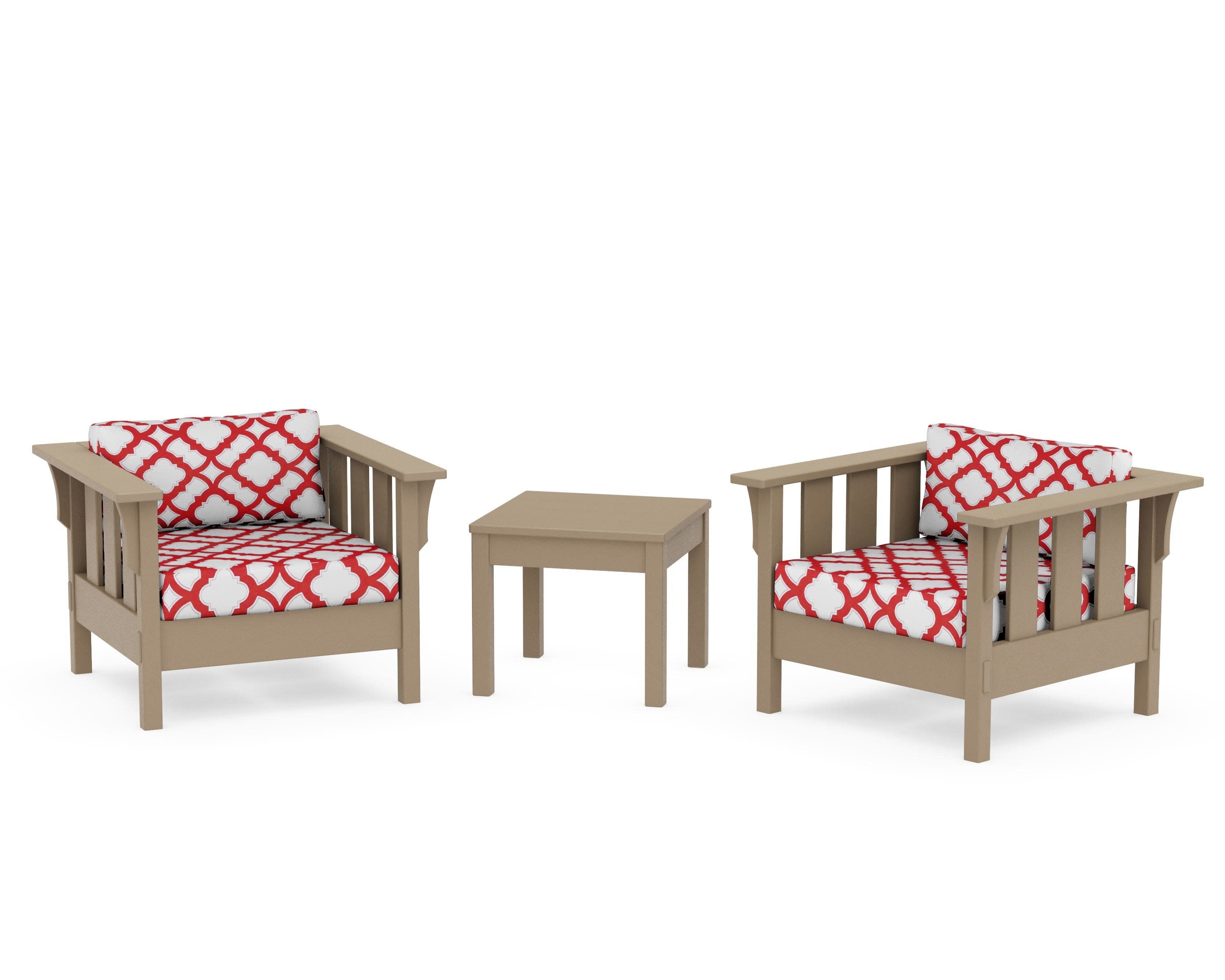 Acadia 3-Piece Deep Seating Set in Vintage Sahara / Trellis Crimson