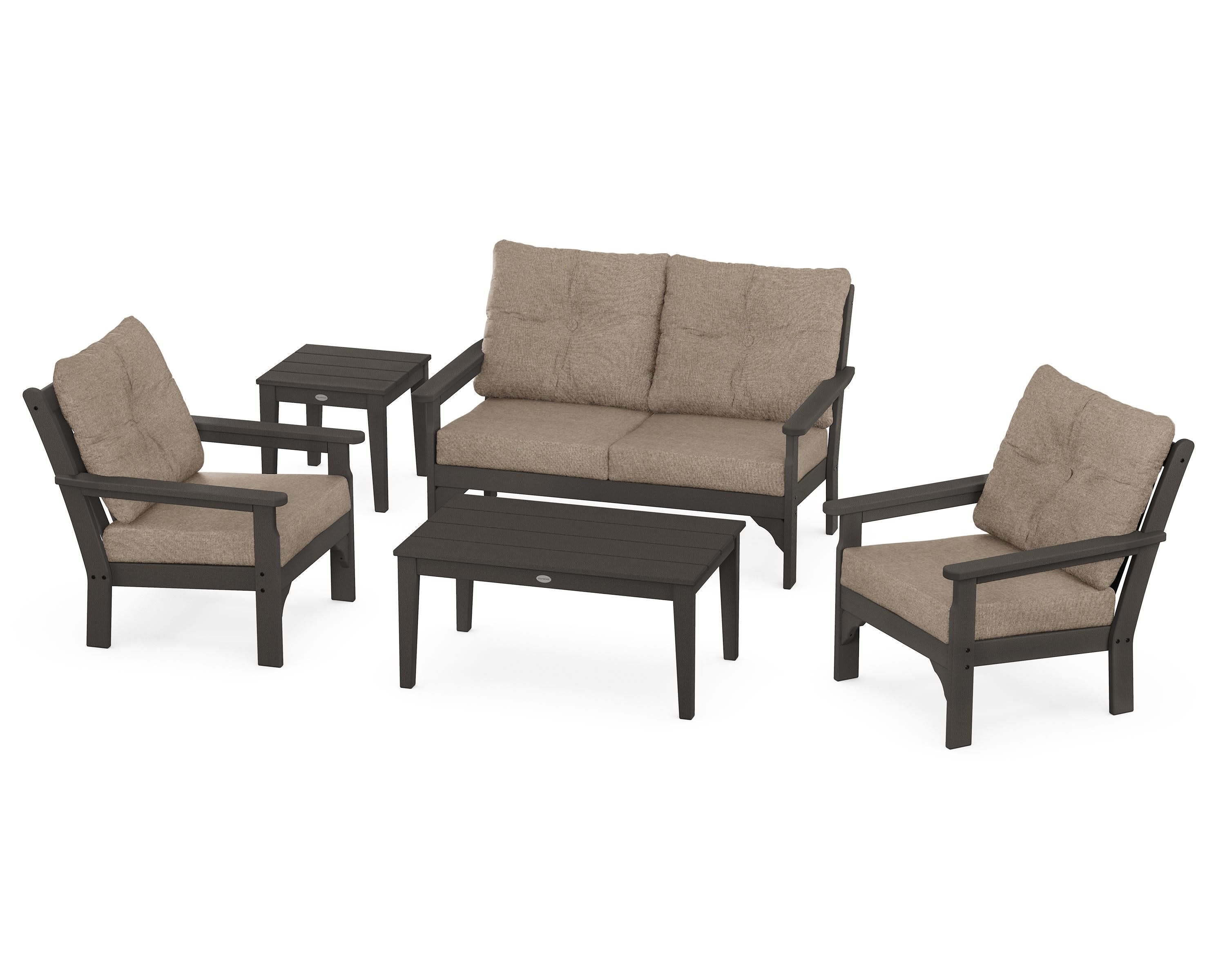 Vineyard 5-Piece Deep Seating Set in Vintage Coffee / Spiced Burlap
