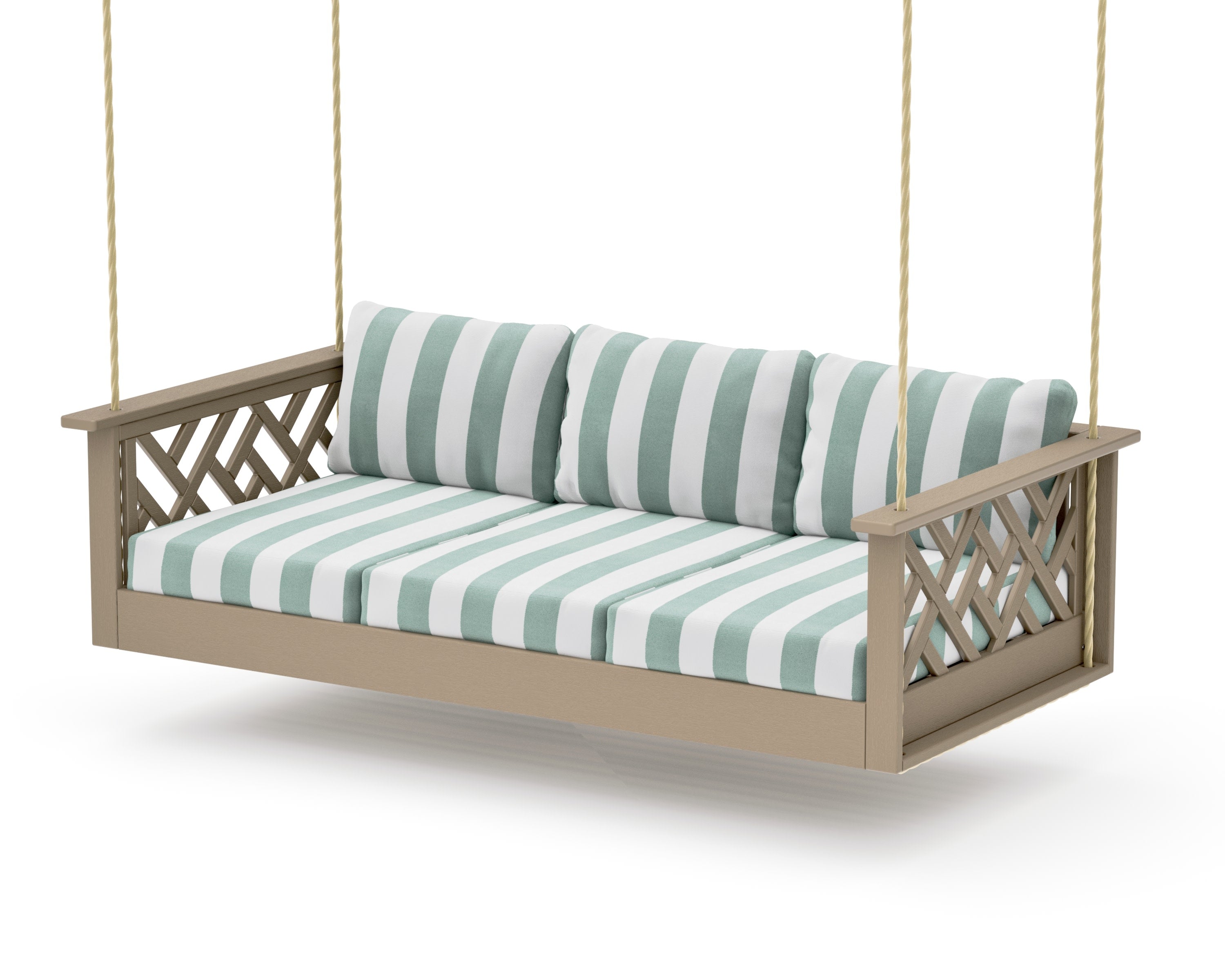 Chippendale Daybed Swing in Vintage Sahara / Cabana Stripe Glacier Spa