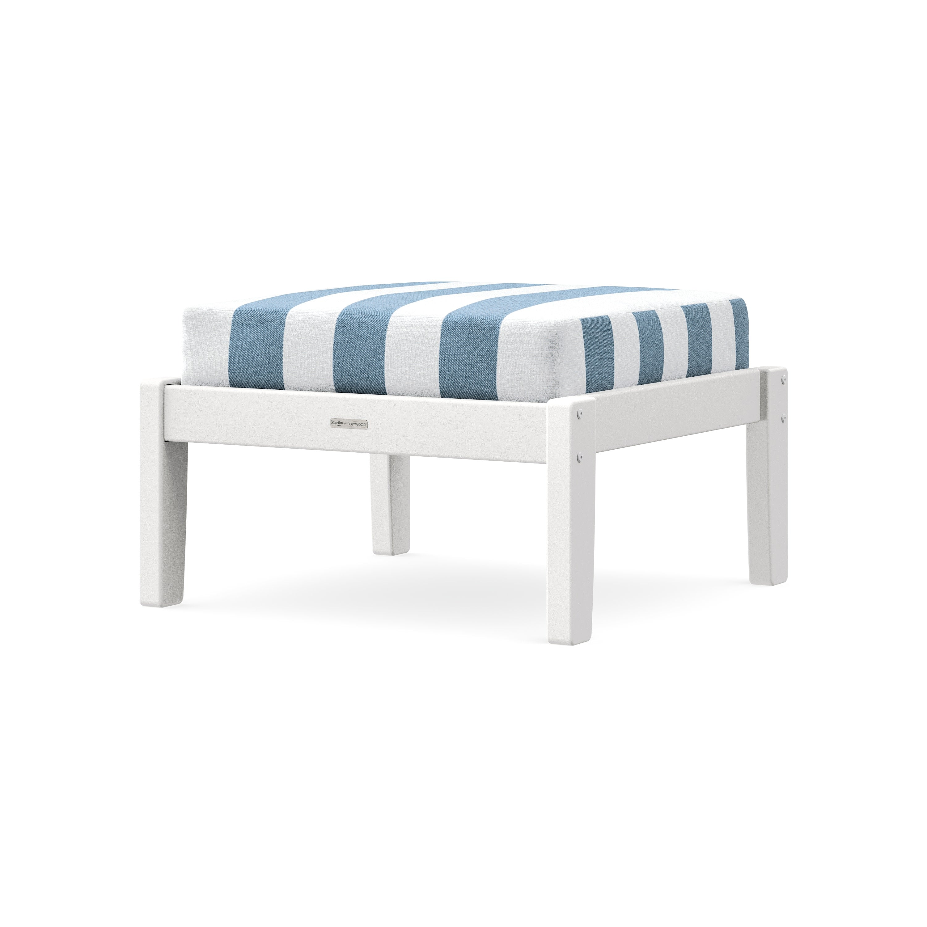 Chinoiserie Deep Seating Ottoman in White / Cabana Stripe Sky Blue