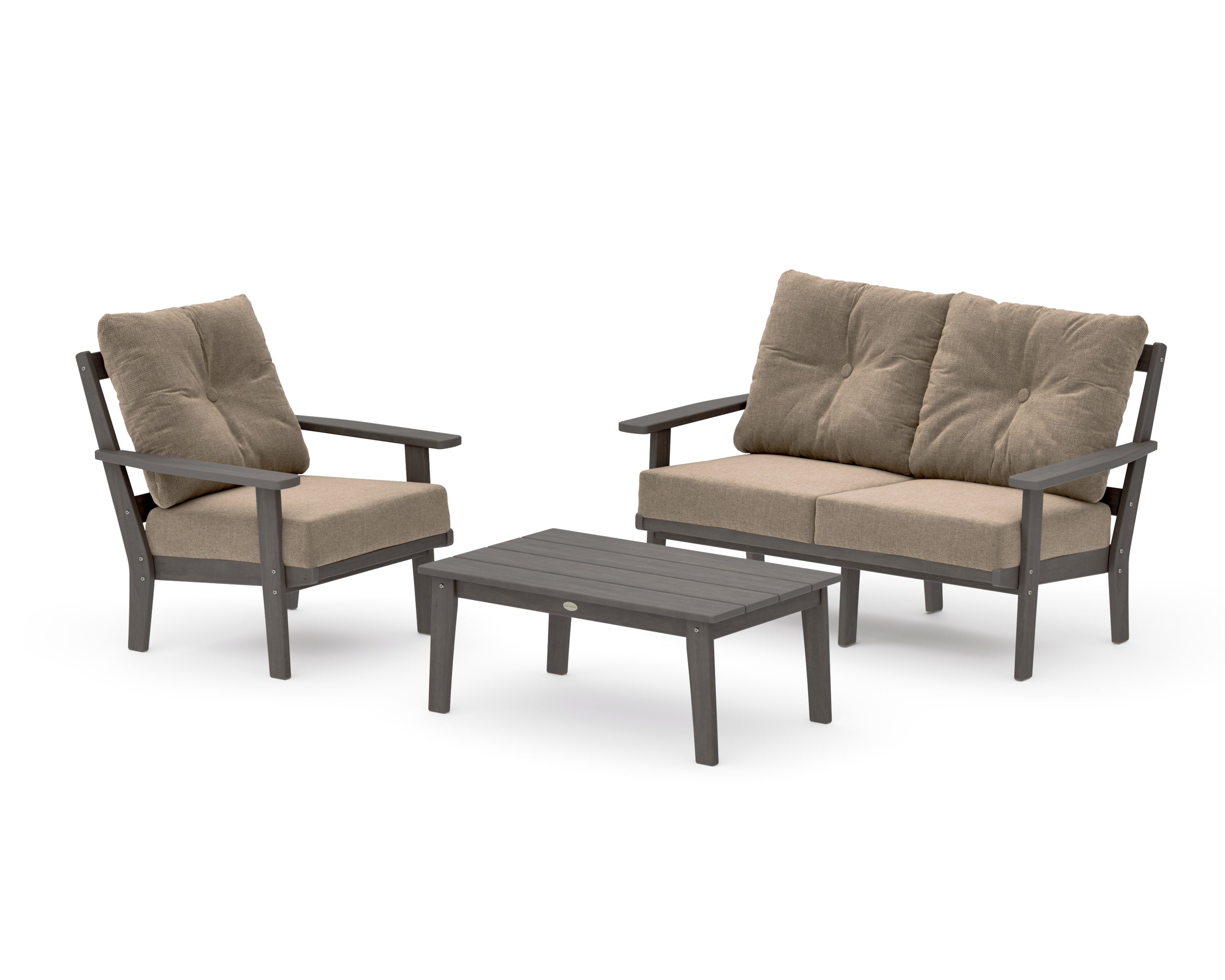 Oxford 3-Piece Deep Seating Set with Loveseat in Driftwood / Spiced Burlap